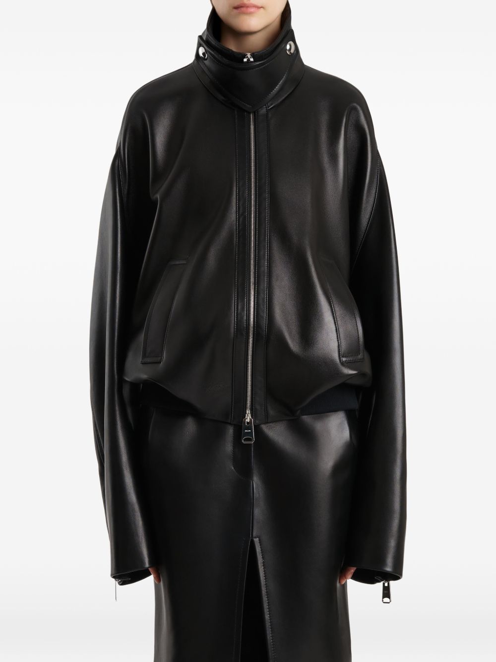 Black Cupro Silk Twill Stand Collar Coat