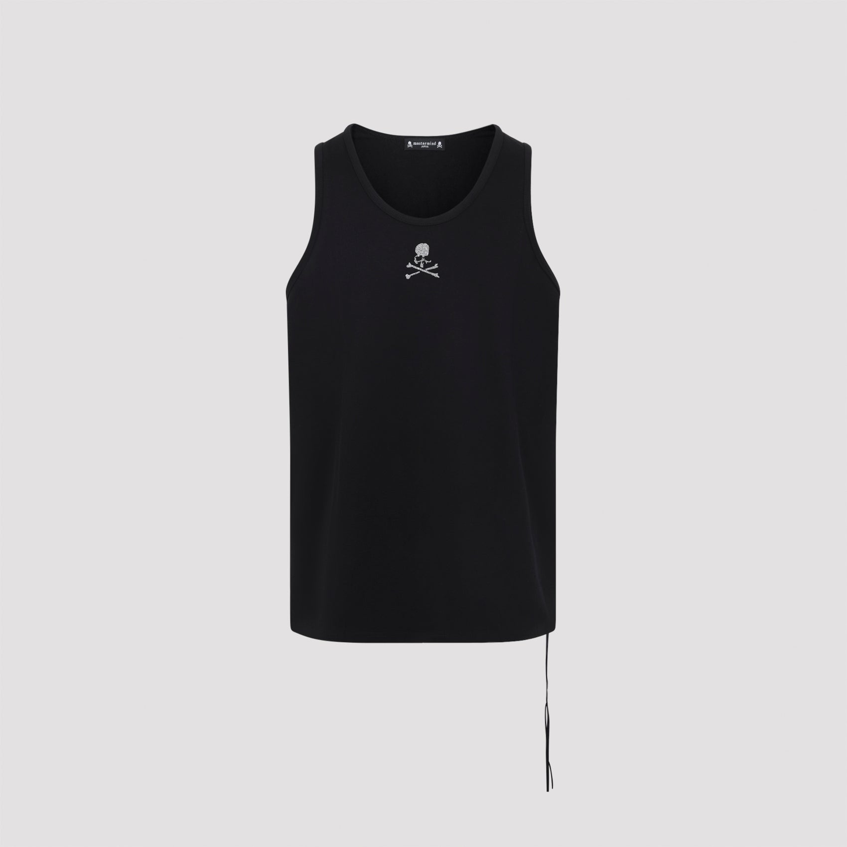 Sleeveless Black Cotton Top with Skull Emblem