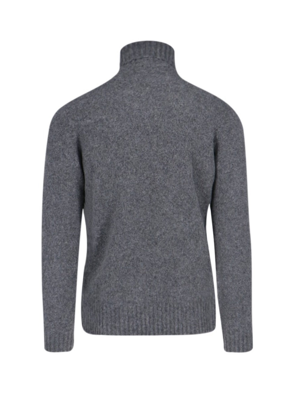 Turtleneck Sweater In Gray Wool Ribbed Trim