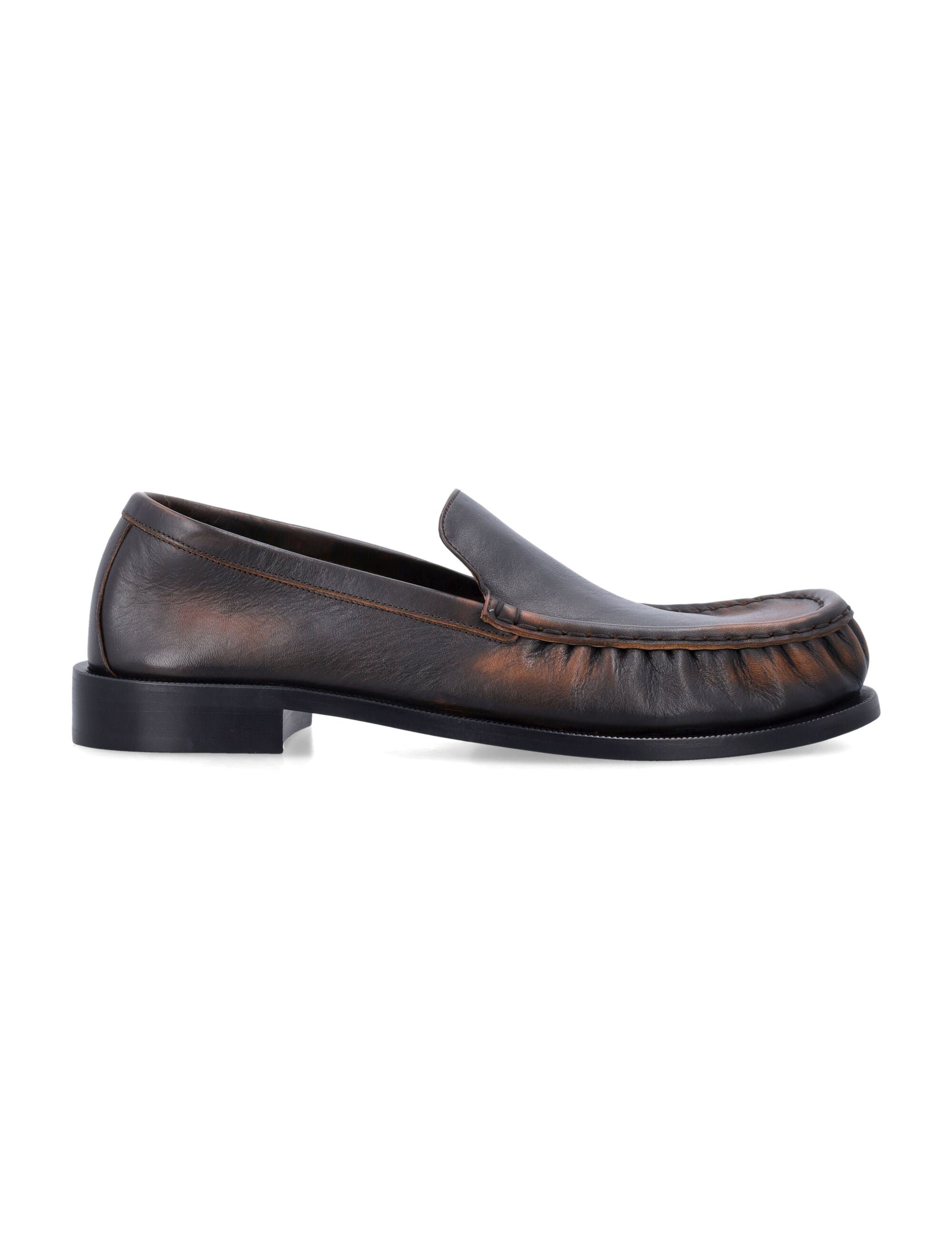 Brown Leather Loafer With Pleated Detailing