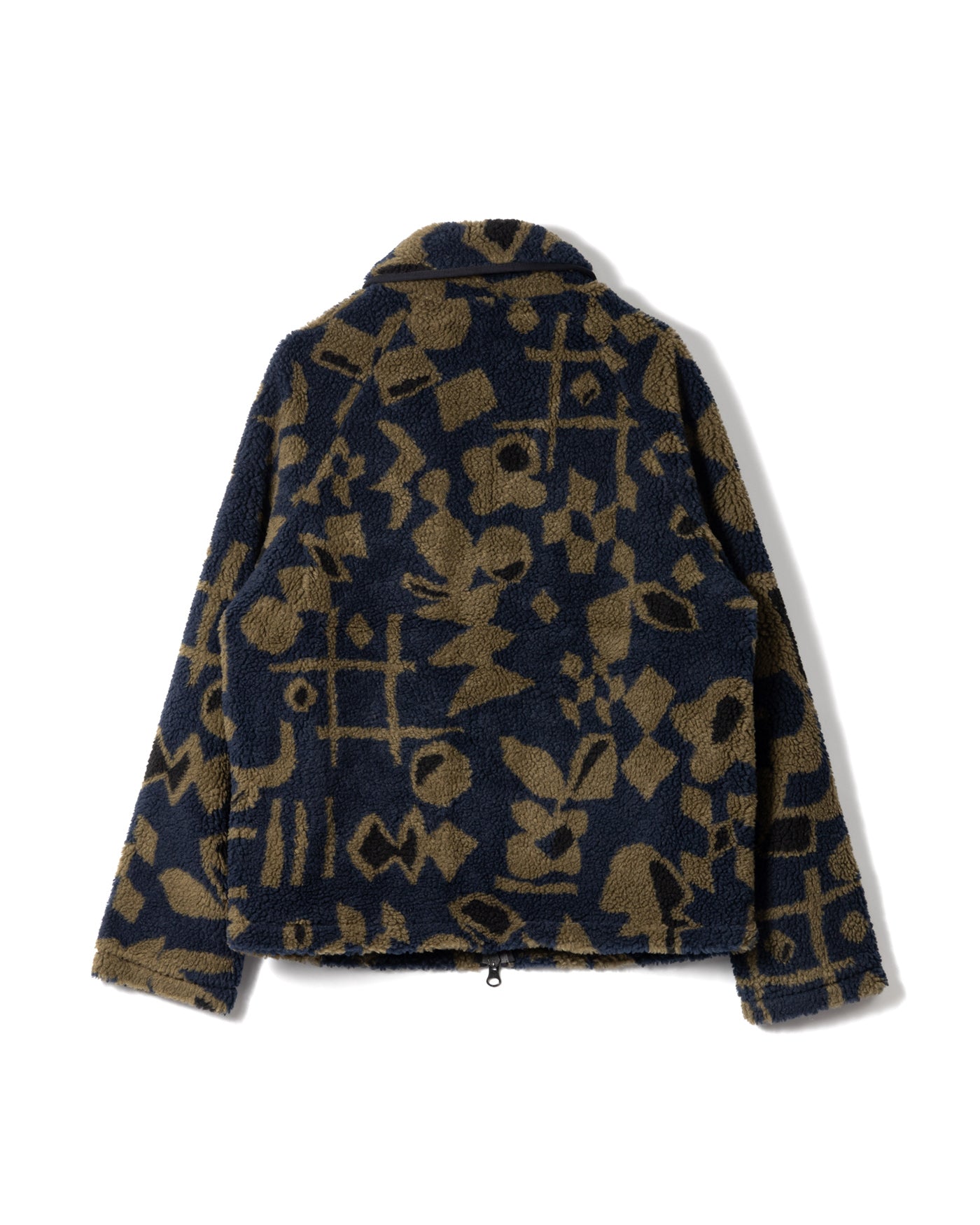 Navy Fleece Jacket with Khaki Abstract Pattern