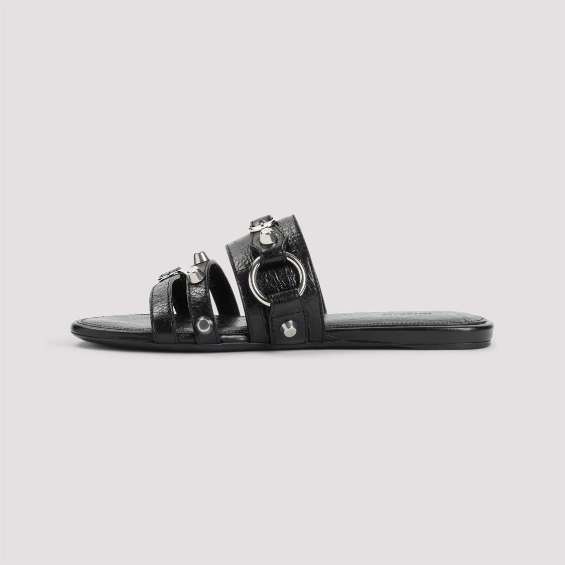 Flat Black Lambskin Sandals With Metallic Accents