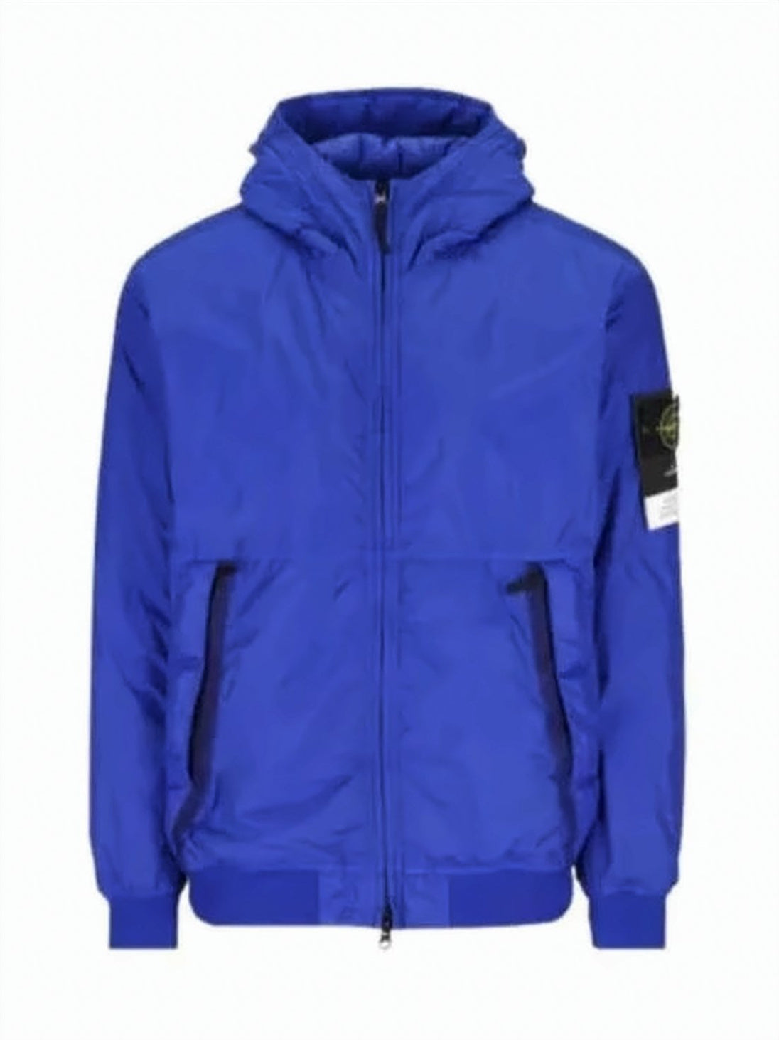 Blue Hooded Jacket with Ribbed Cuffs