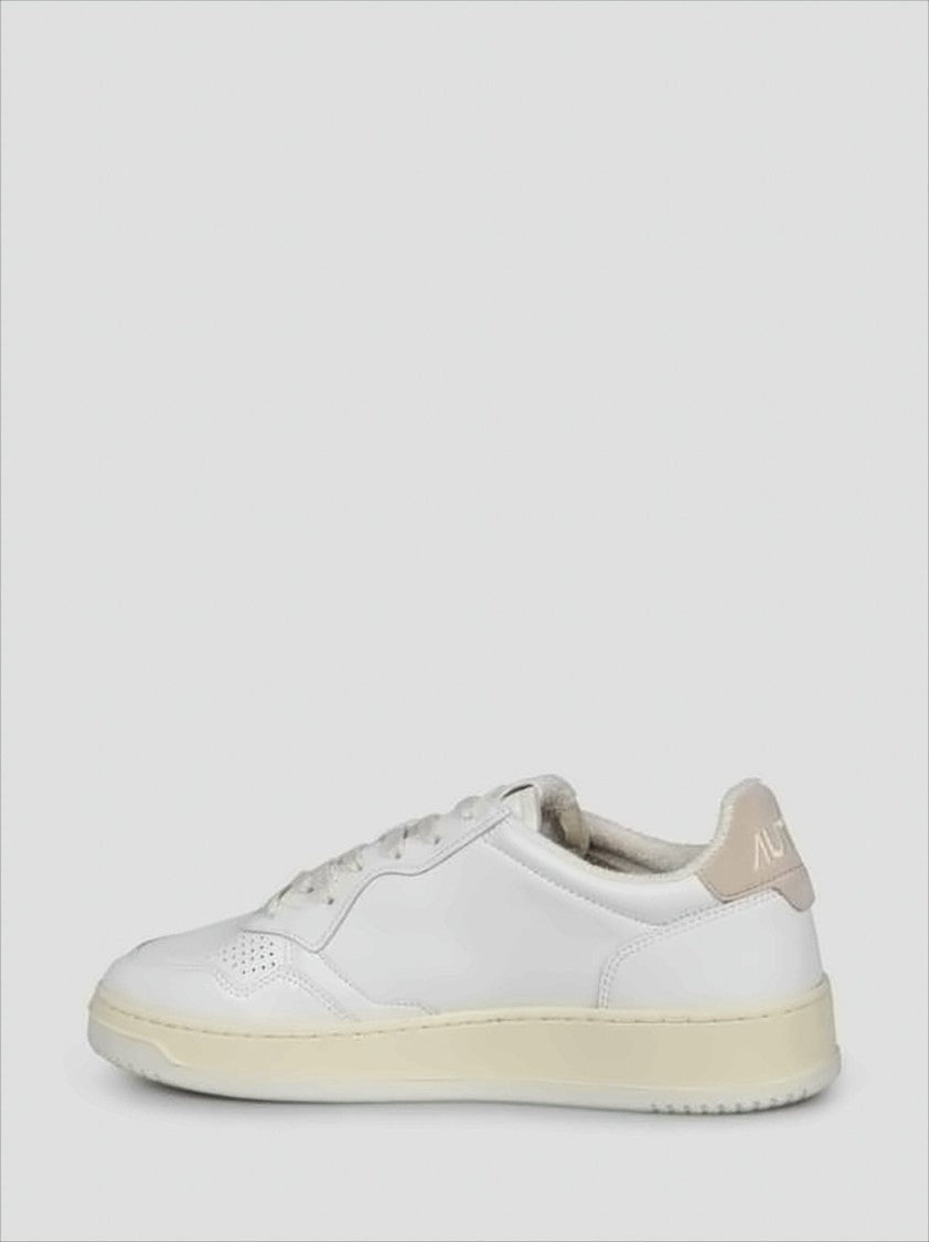 Low-Top Leather Sneakers with Perforated Toe Box