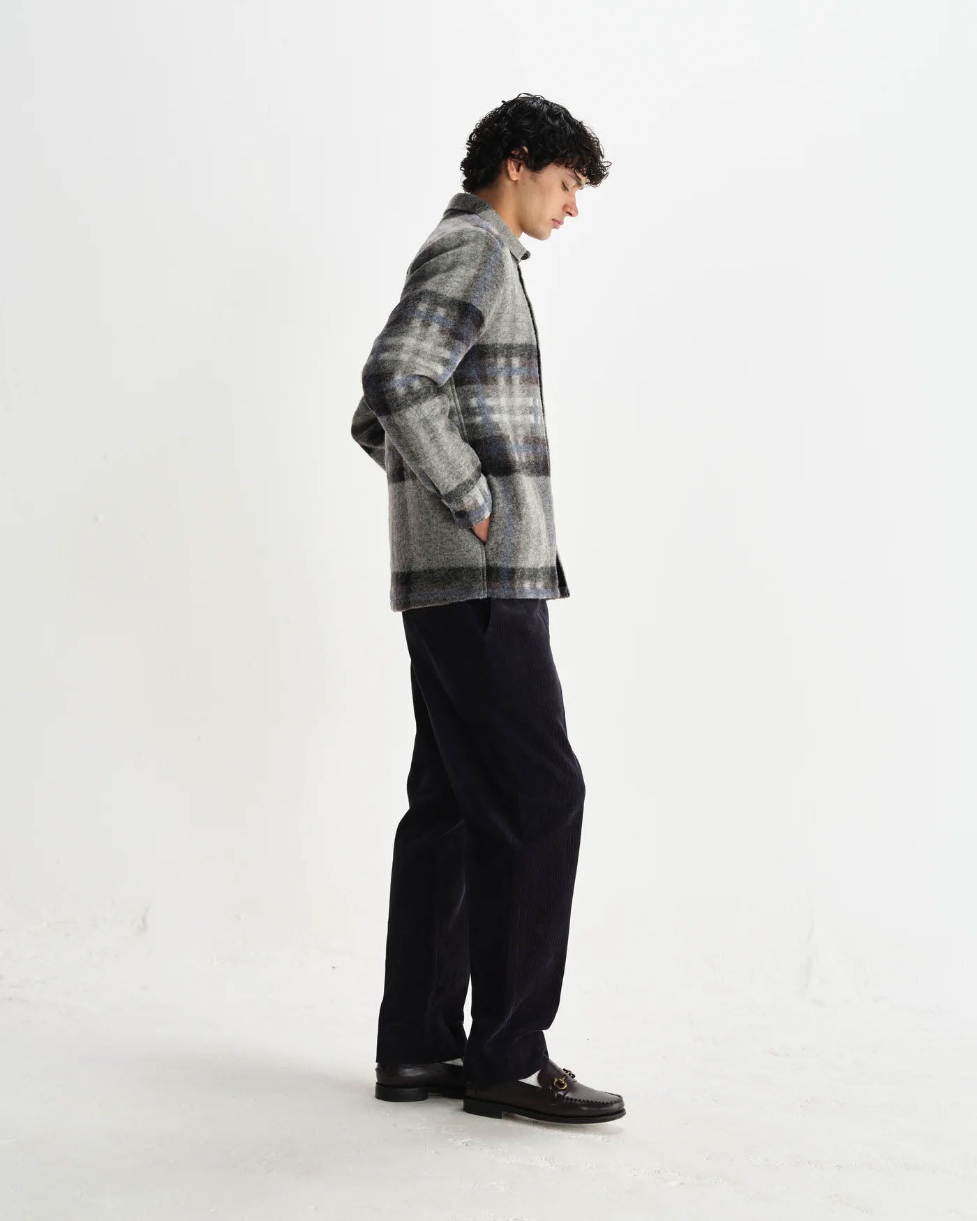 Wool Check Overshirt with Classic Collar