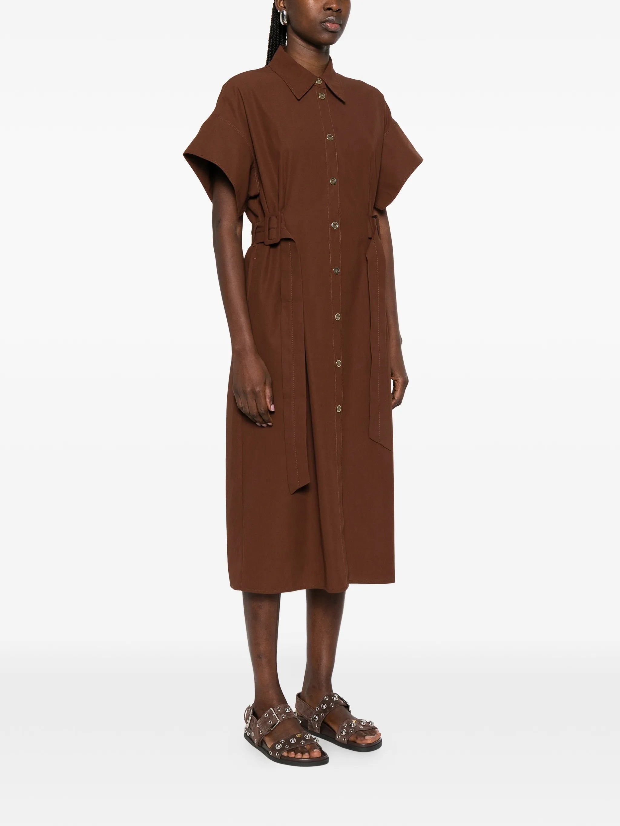 Alesha Midi Wide-Sleeve Fabric Dress