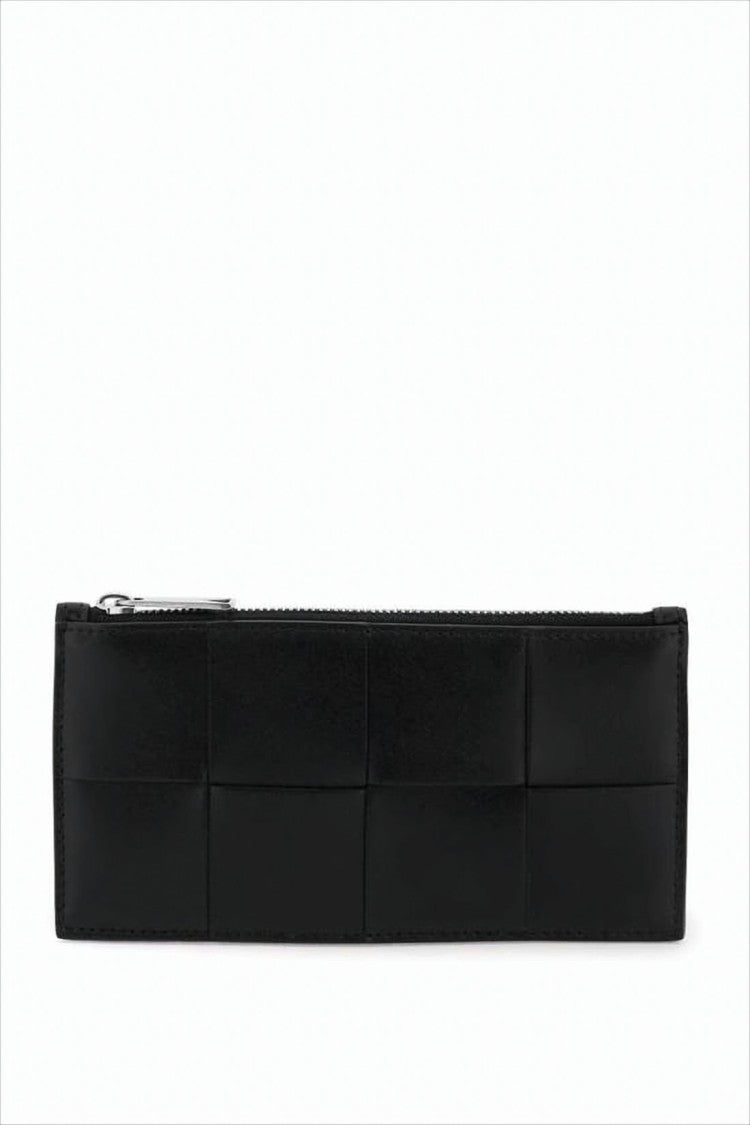 Rectangular Leather Wallet with Woven Pattern