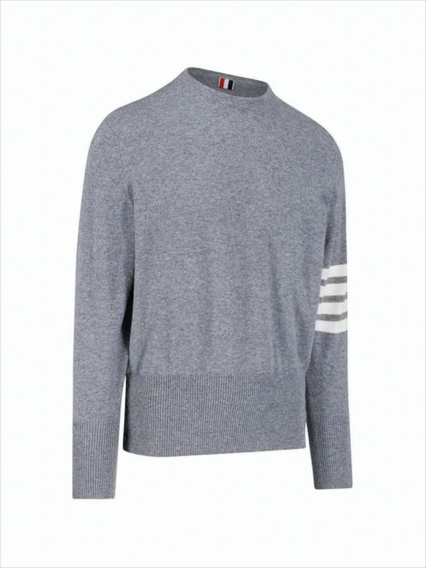 Cashmere Knit Sweater with Subtle Stripe Detail and Button Accents
