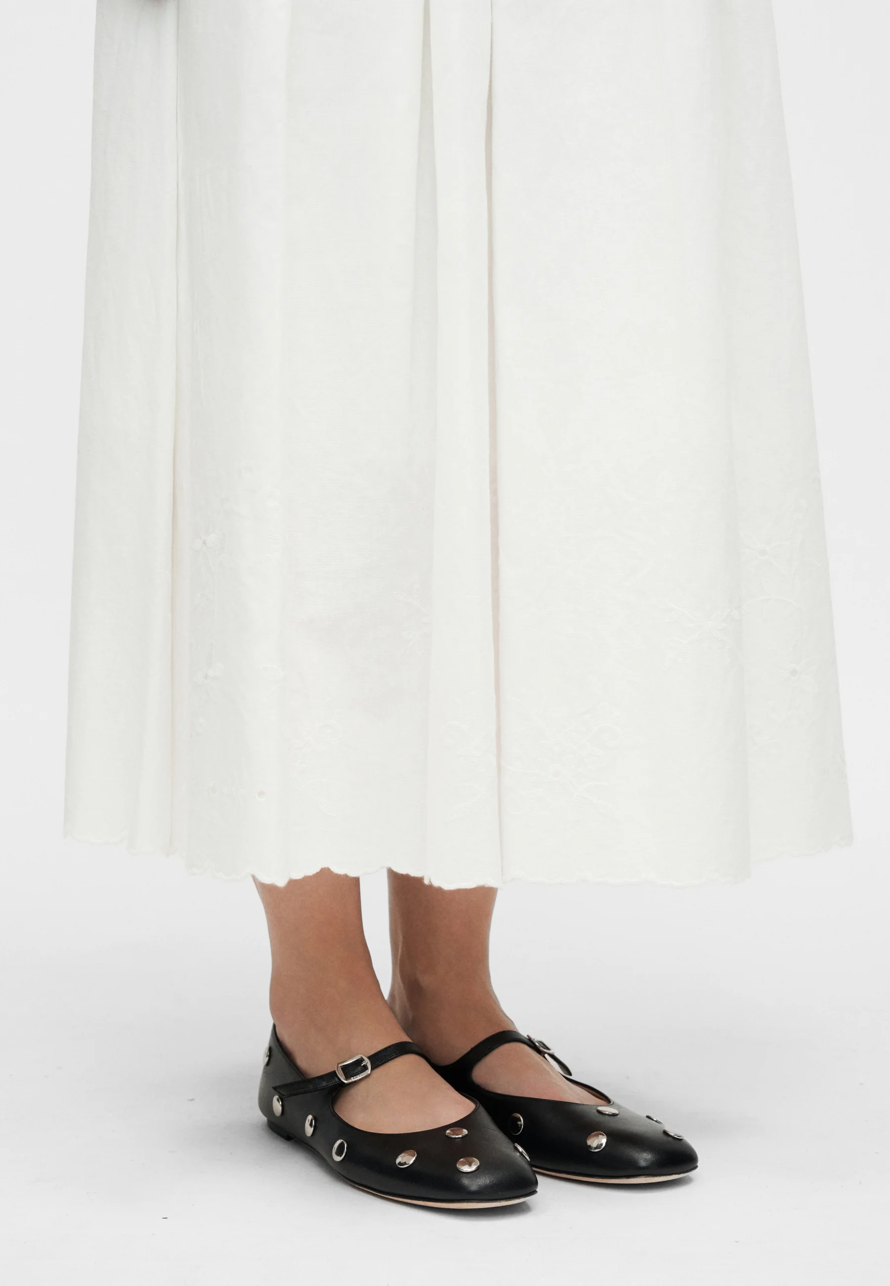 White Cotton Linen Midi Skirt