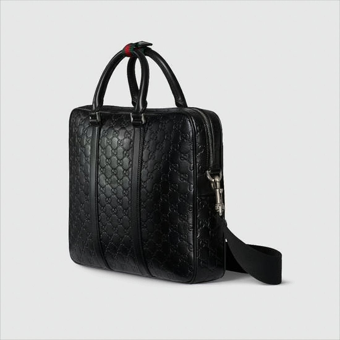 Embossed Black Leather Tote Bag with Signature Detail