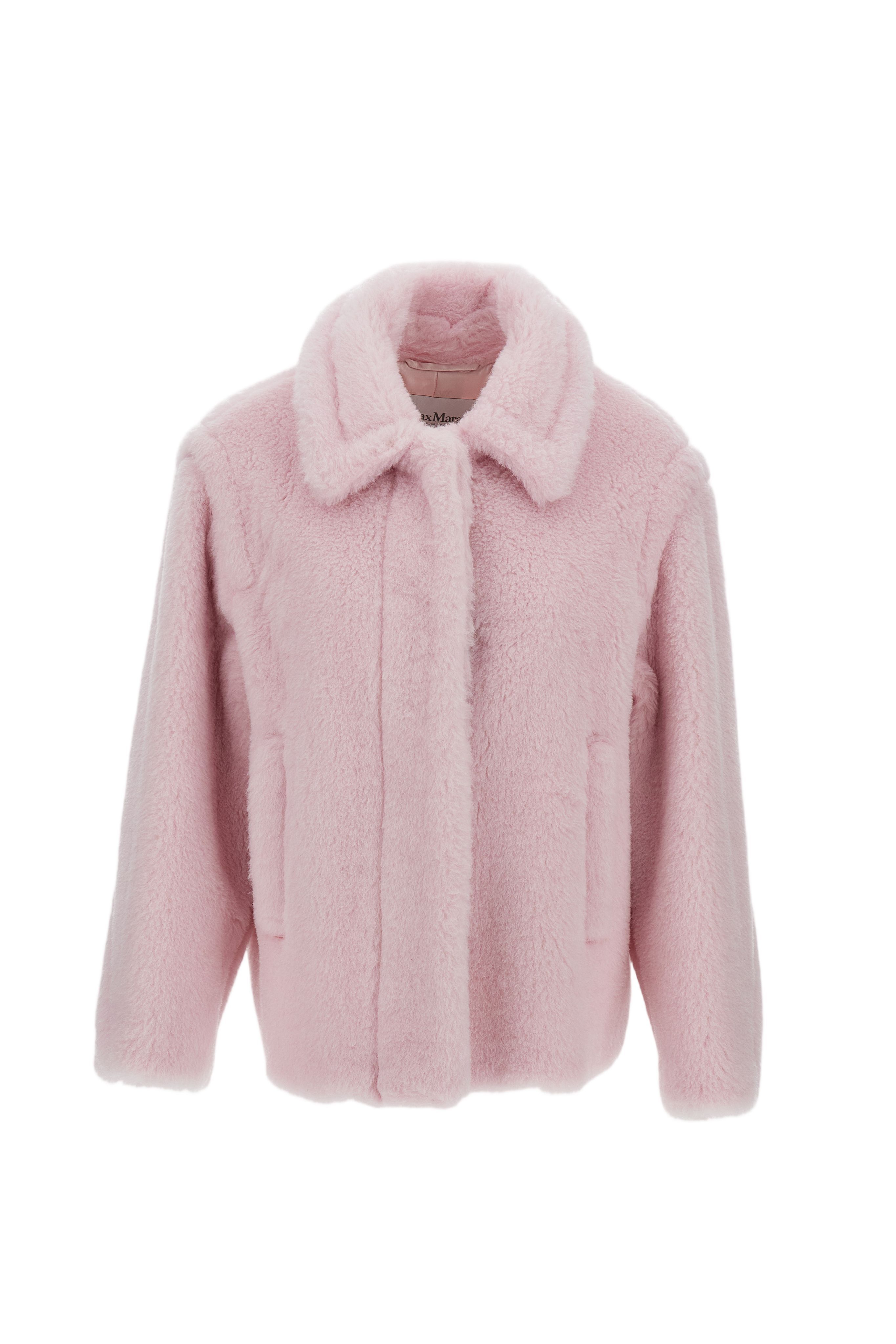 Cropped Pink Fur Coat With Pointed Collar