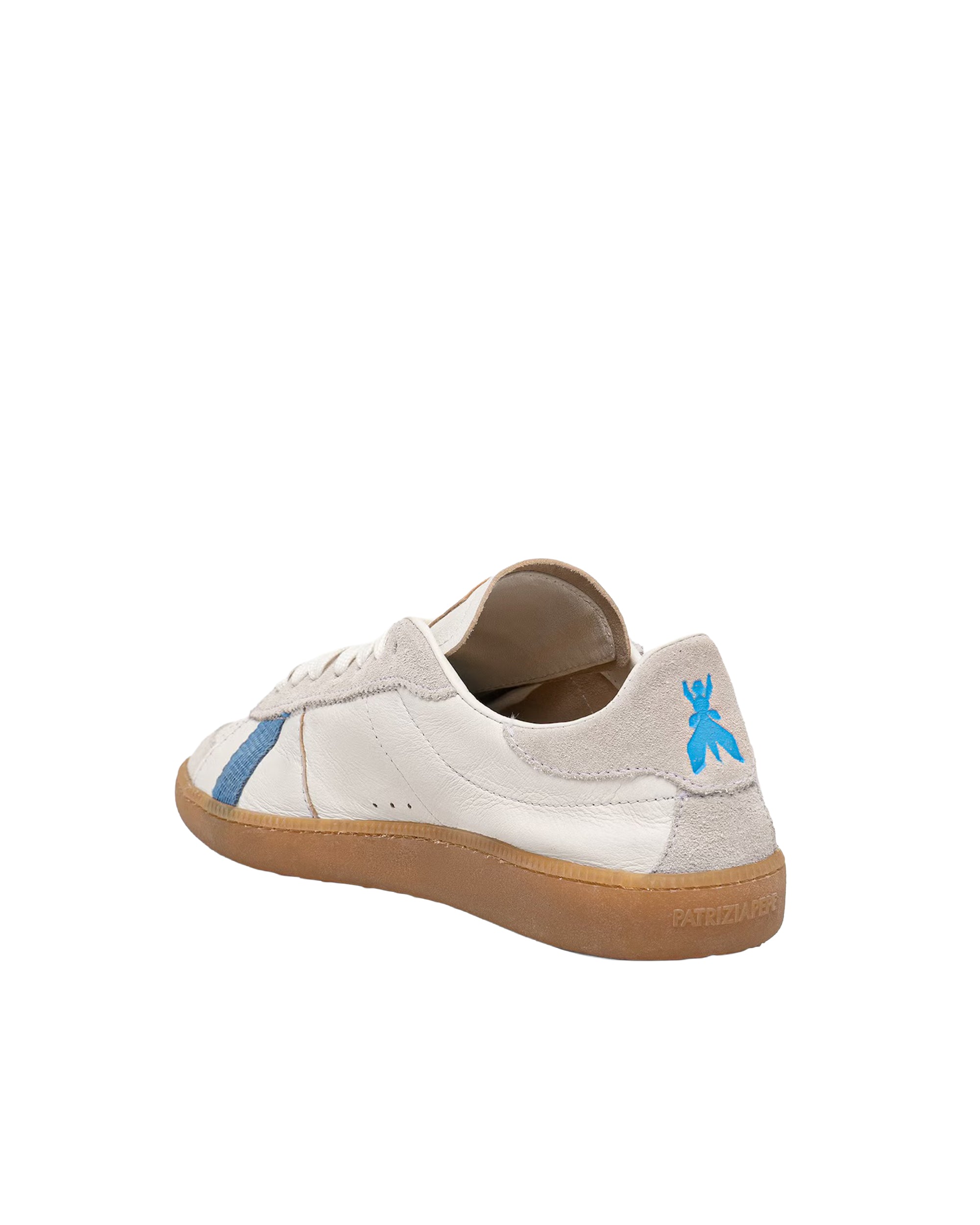 Białe/Niebieskie Skórzane Sneakersy Nappa Z Napisem