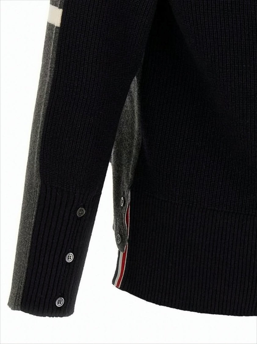 Classic V-Neck Cardigan with Striped Detailing