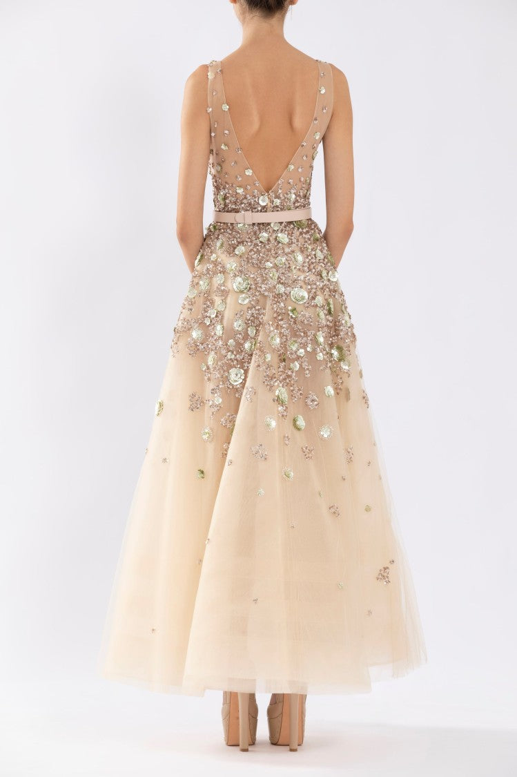 Tulle, Ankle Length Dress With Dotted Beading