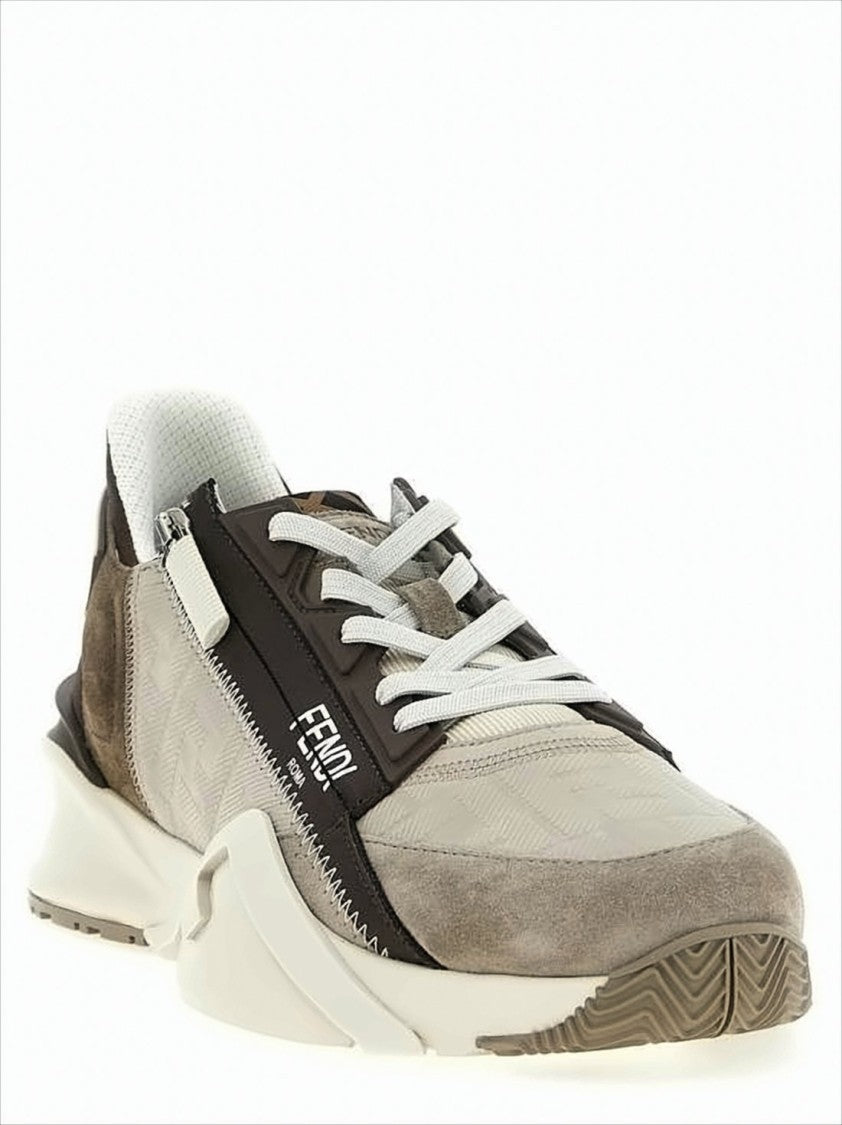 Calf Leather And Suede Sneakers With Side Zipper Detail