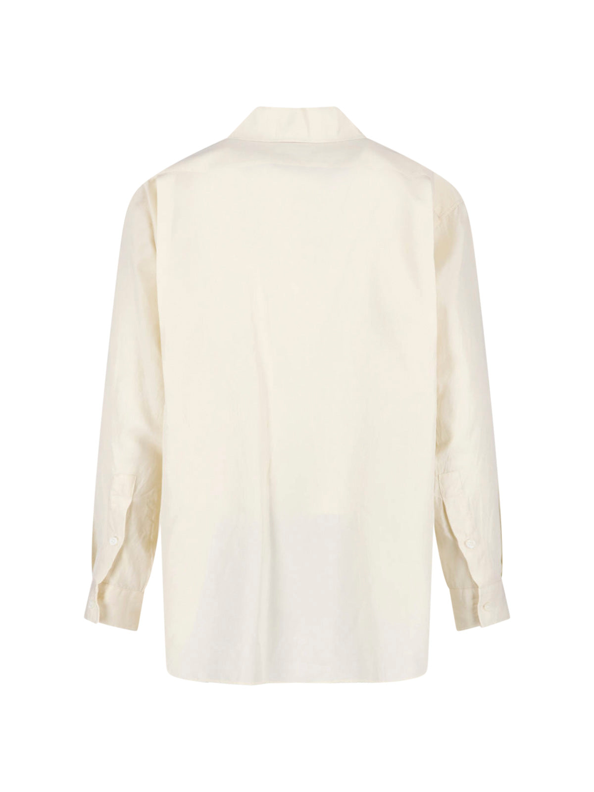 Cream Cotton-Silk Skipper Collar Patch Shirt
