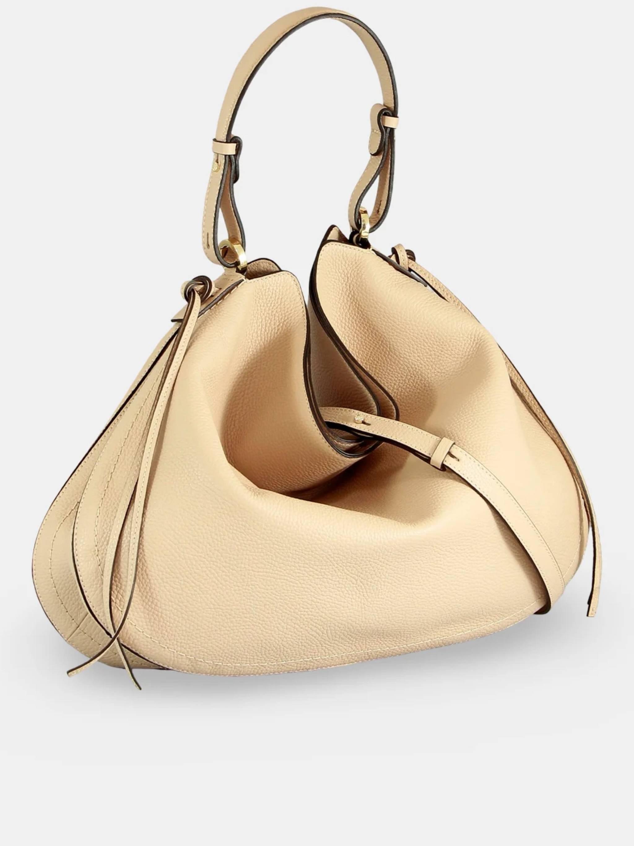 Beige Carola Pebbled Slouchy Handbag