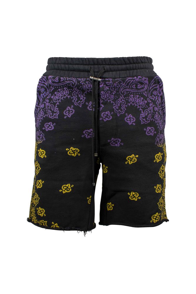 Printed Black Cotton Shorts With Bandana Design