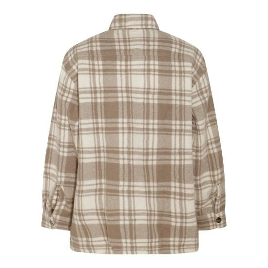 Beige And Cream Plaid Long-Sleeve Shirt With Buttoned Cuffs