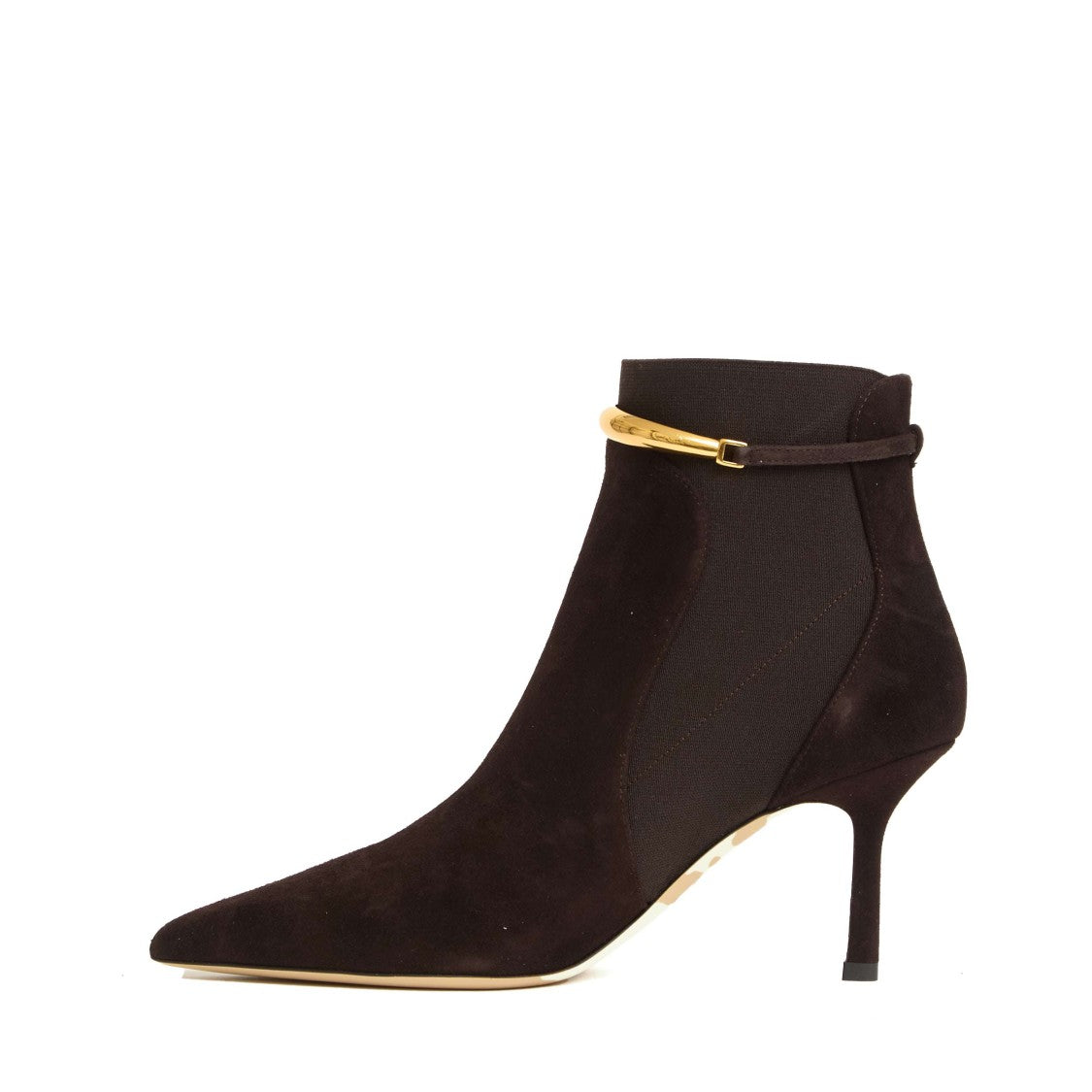 Brown Suede Ankle Boots with Gold Bracelet Strap