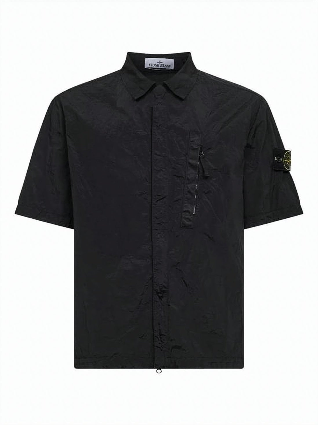 Short-Sleeve Black Shirt with Front Zippered Pocket