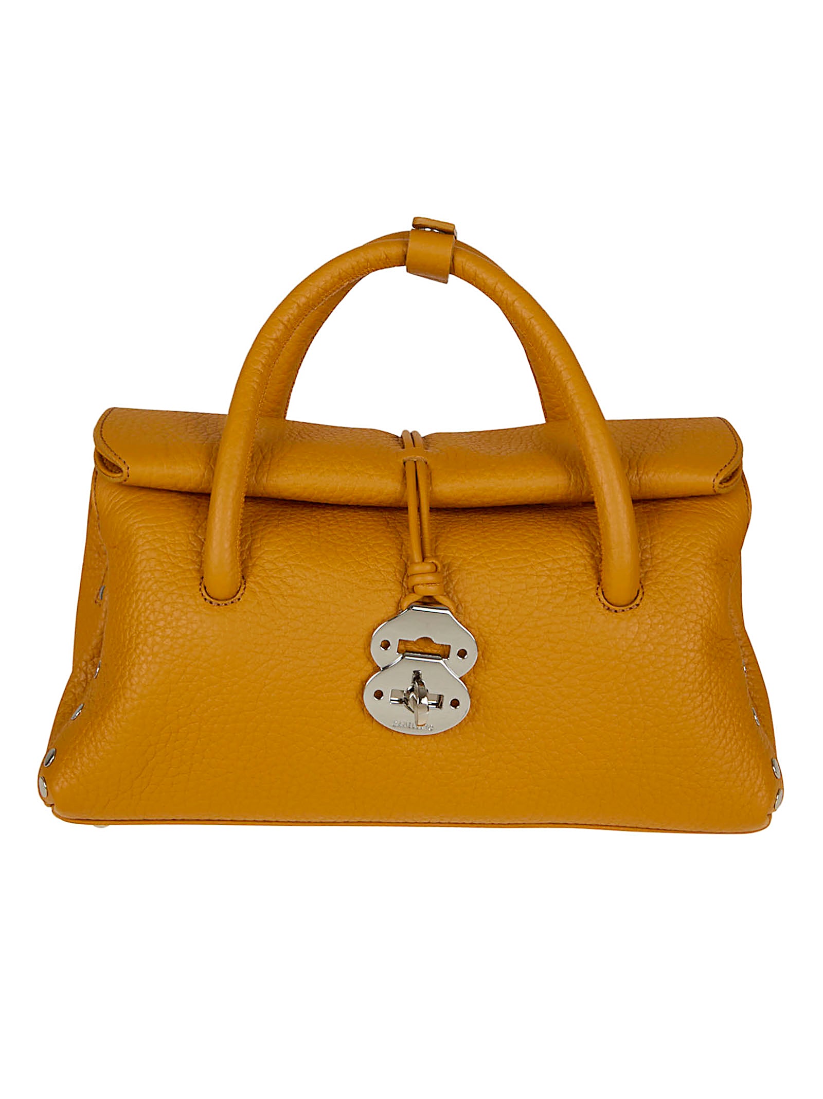 Structured Roll-Top Calf Leather Shoulder Bag