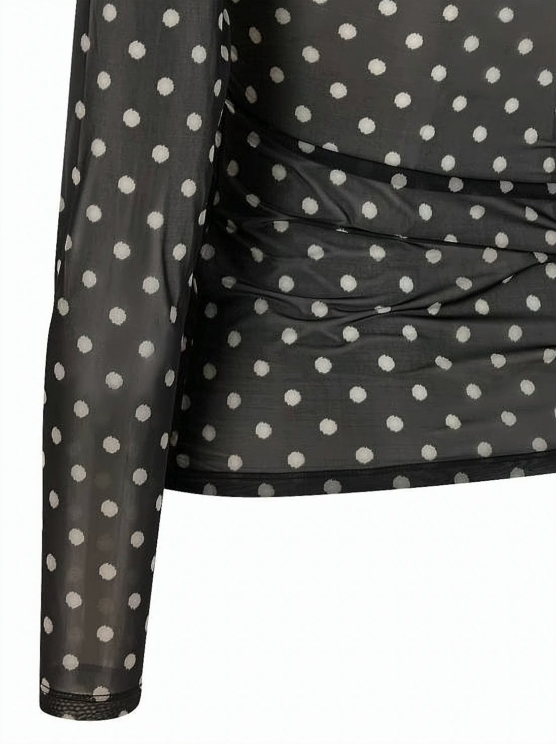 Sheer Long-Sleeve Top with All-Over Polka Dot Pattern