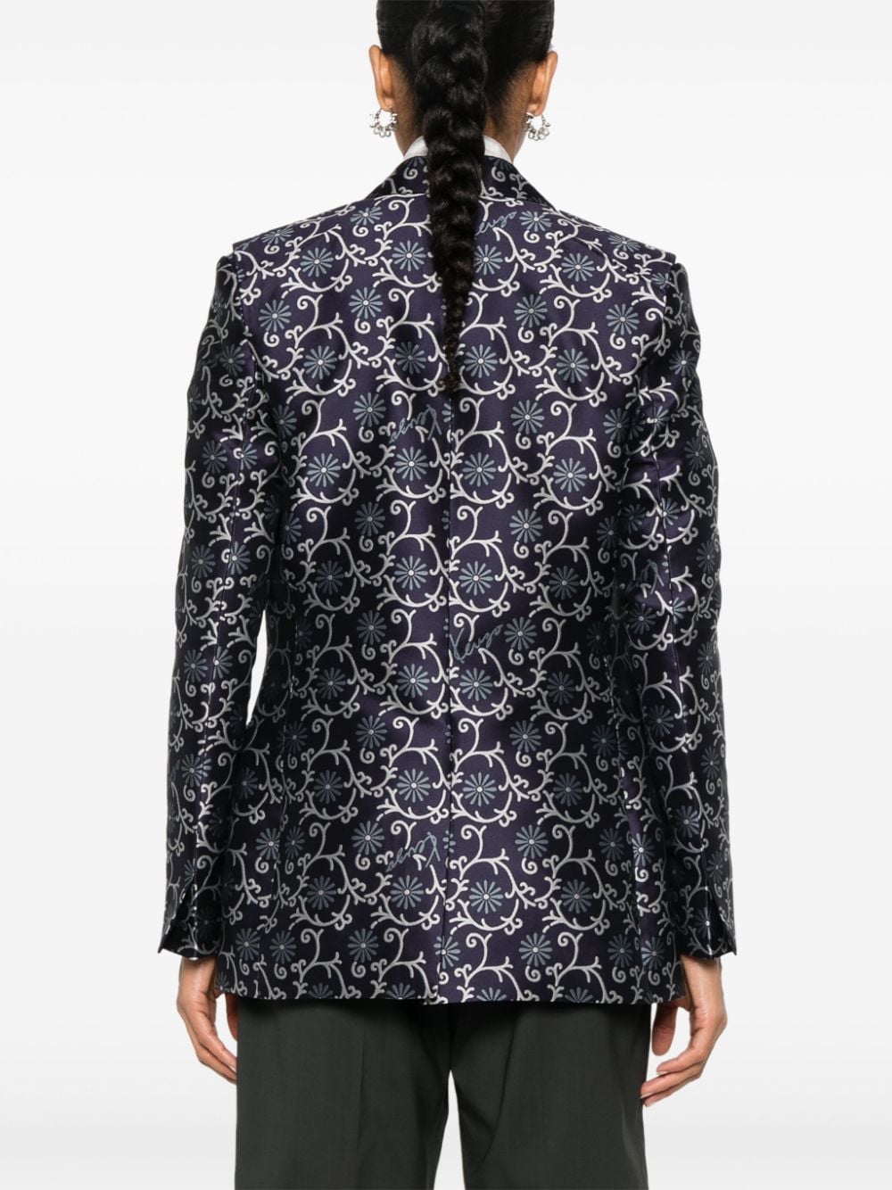 Midnight Blue Patterned Jacquard Jacket