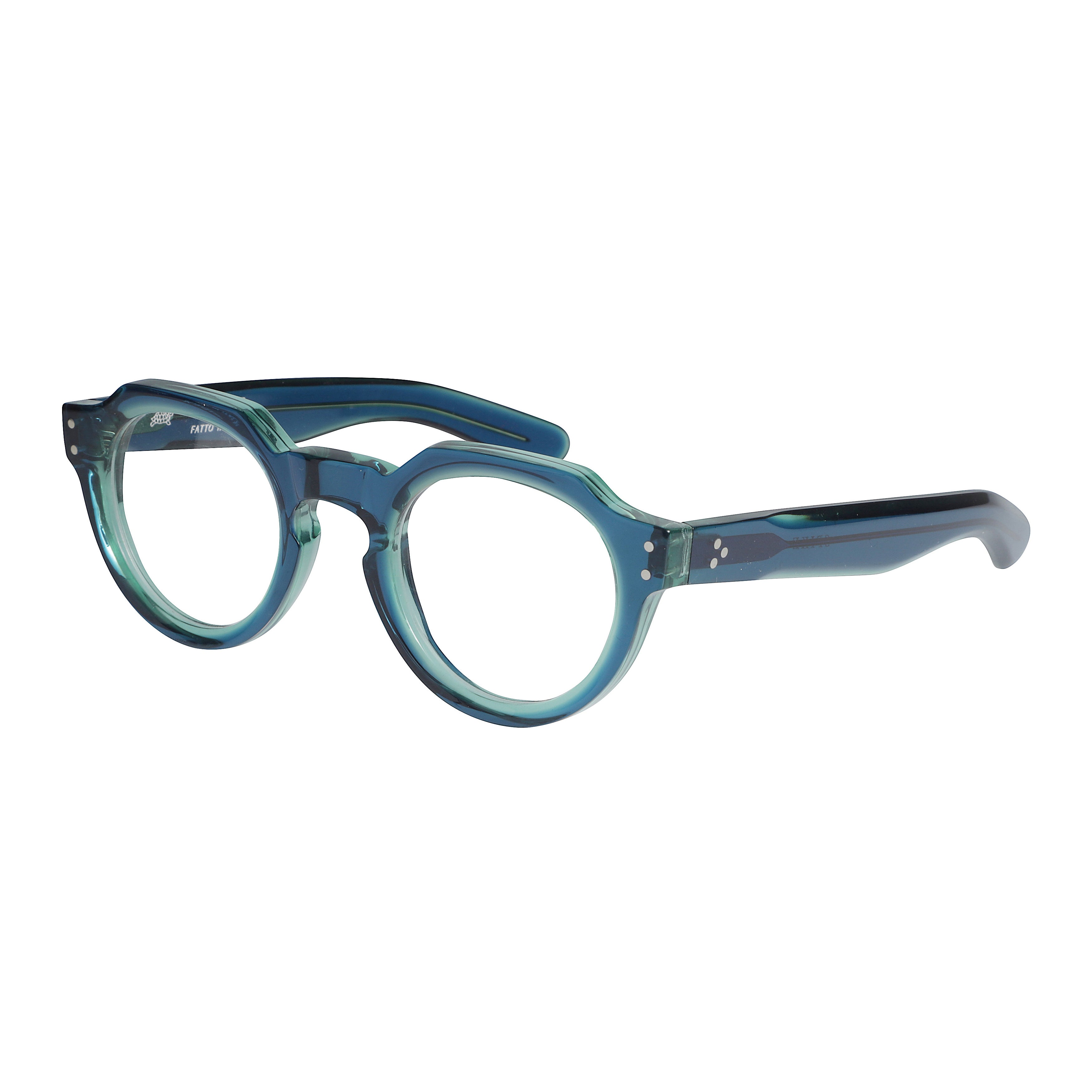 Spike Rounded Geometric Bridge Sunglasses with Translucent Blue-Green Acetate