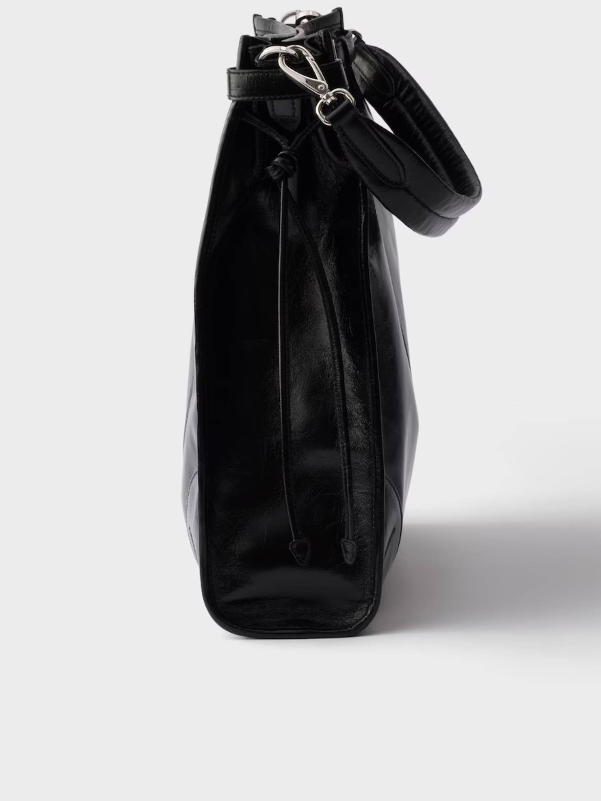Black Bandoliera Glossy Leather Shoulder Bag