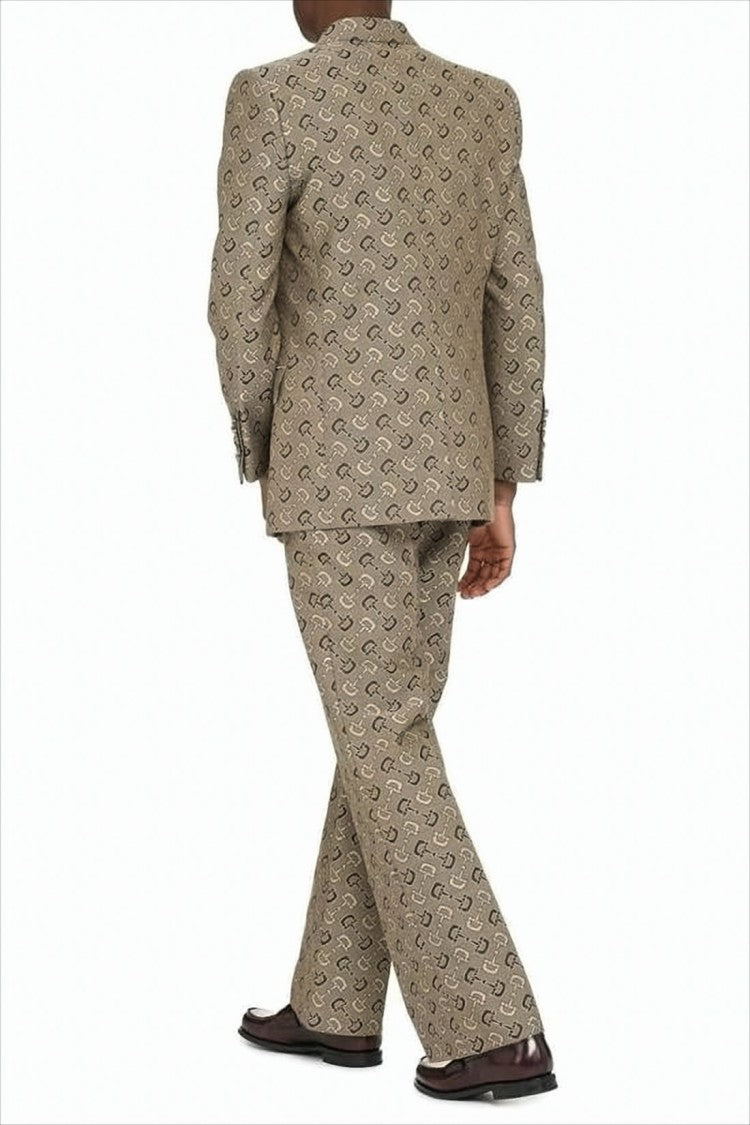 Tailored Double-Breasted Blazer with Geometric Pattern