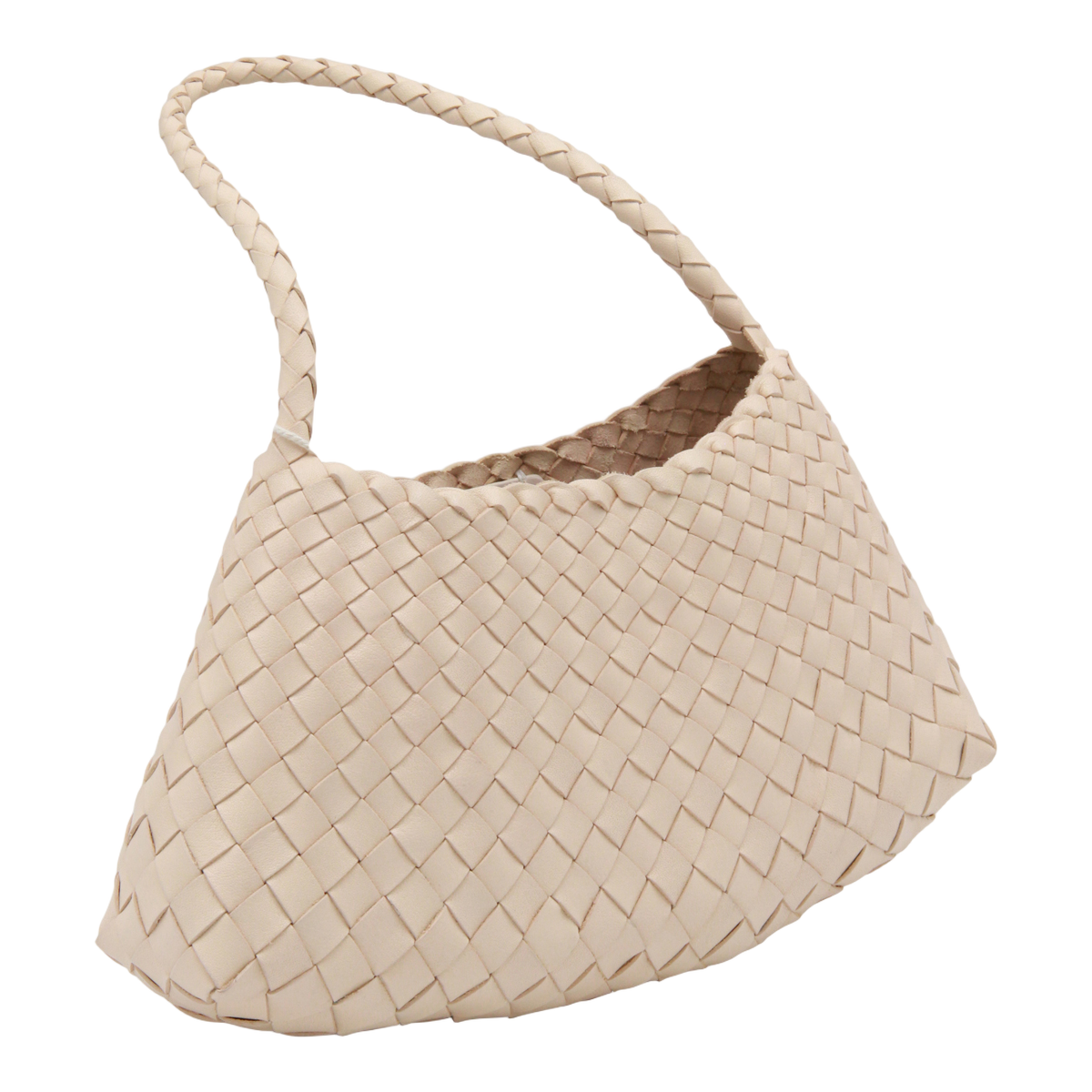 Crescent-Shaped Bag with Soft Woven Texture