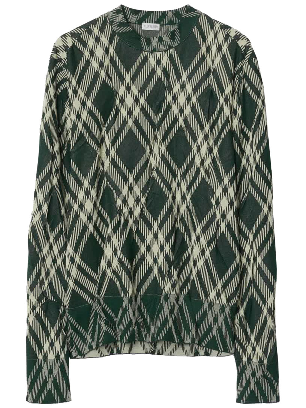 Check Pattern Pleated Cotton Blend Sweater