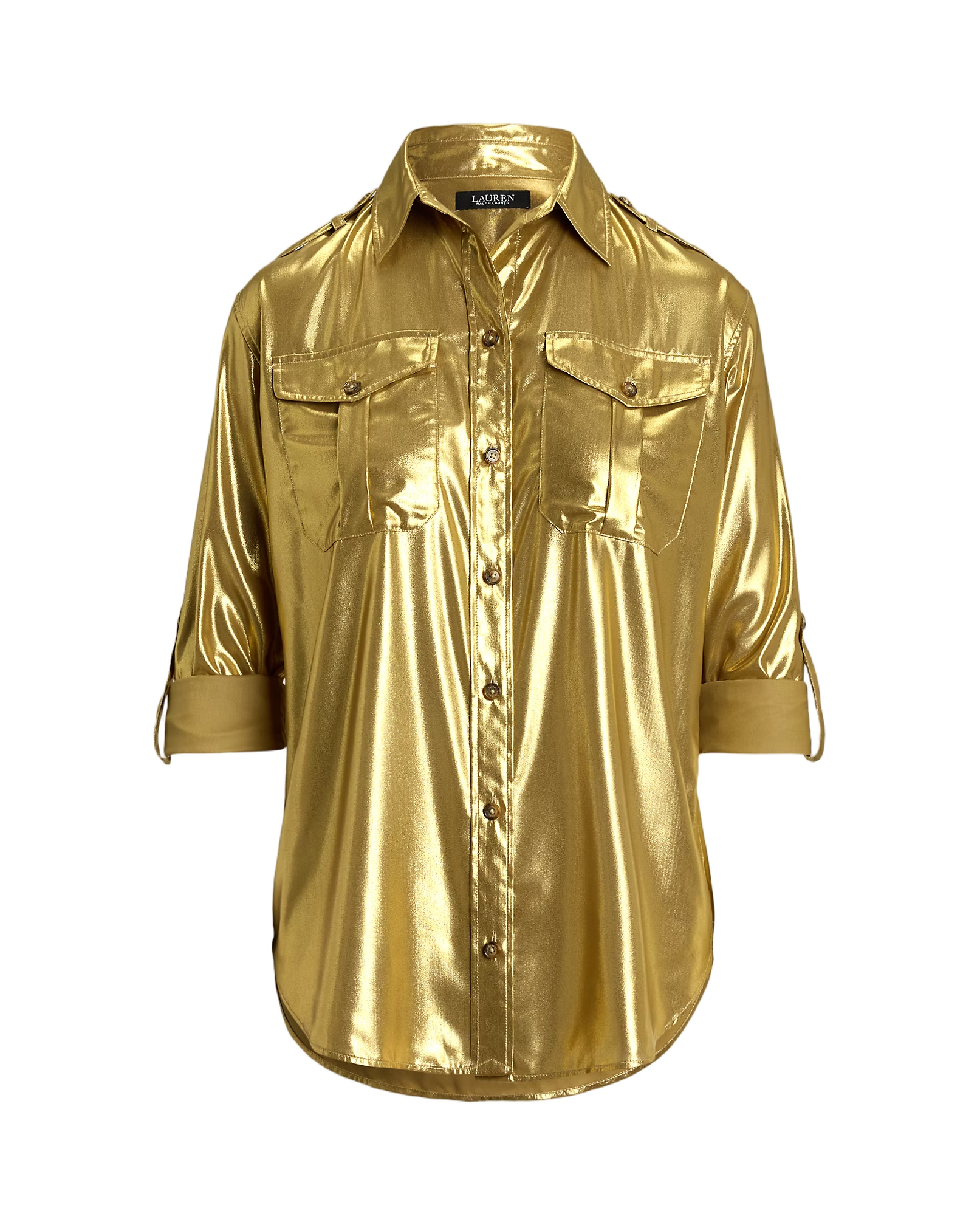 Long Sleeve Gold Foil Button Front Shirt