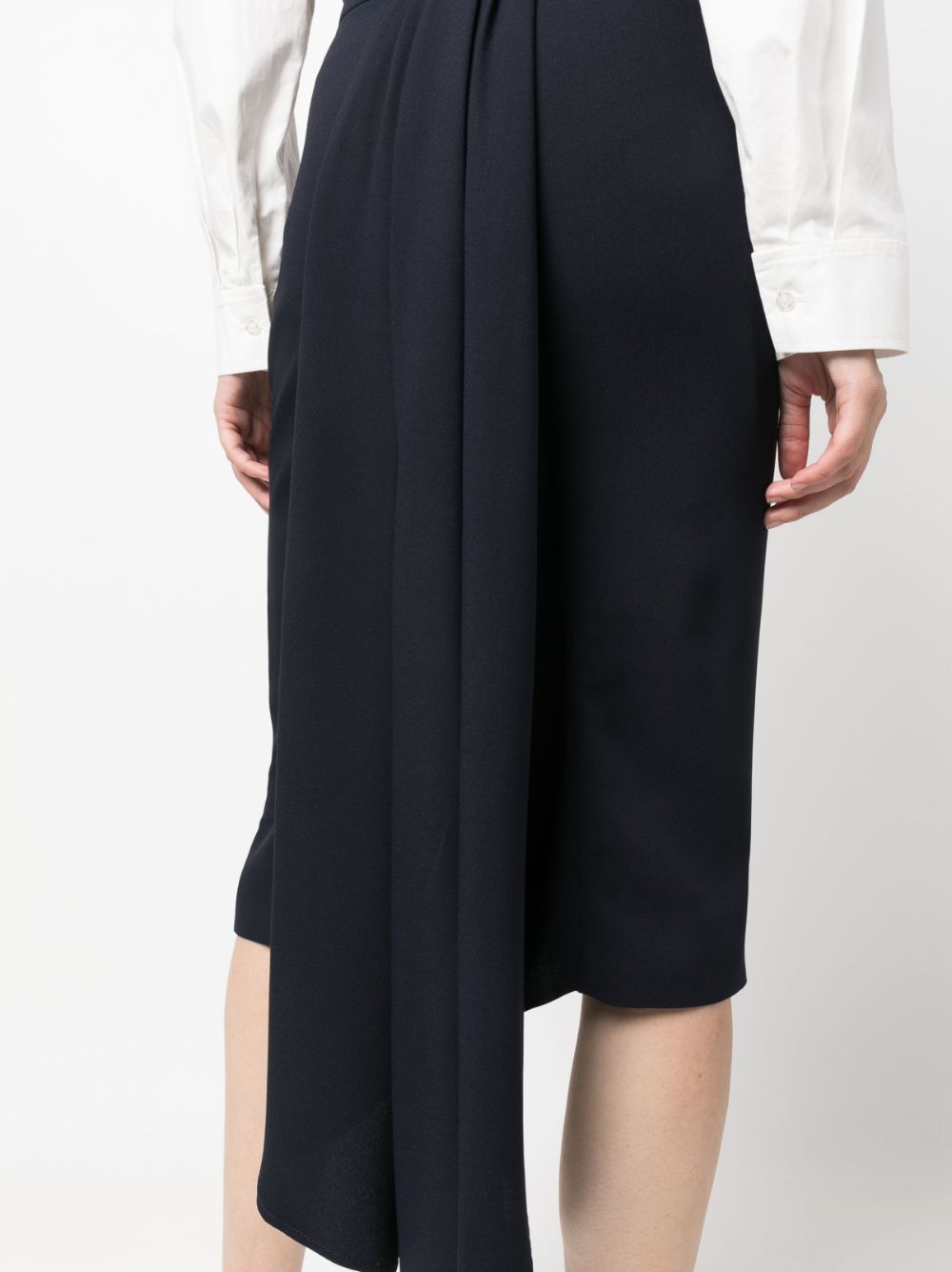 Pleated Asymmetric Midi Skirt in Midnight Blue Georgette