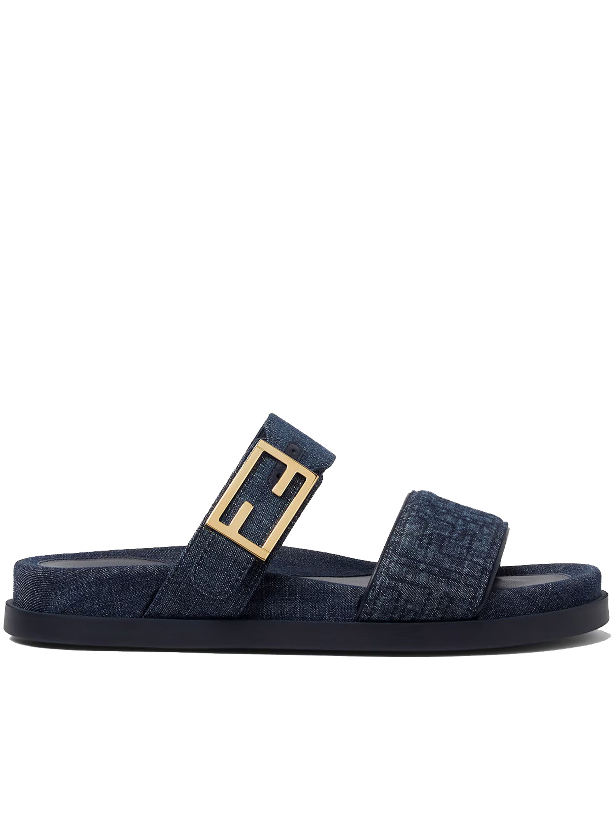 Feel Denim Wide Strap Gold Buckle Sandals