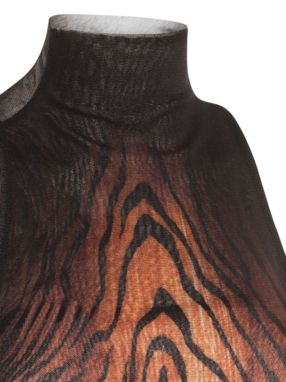 Draped Black Tulle Dress With Wood Print