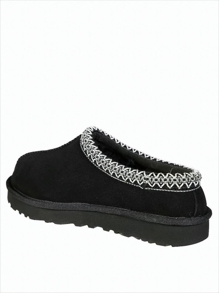 Suede Slip-On Mules with Decorative Zigzag Stitch Detail