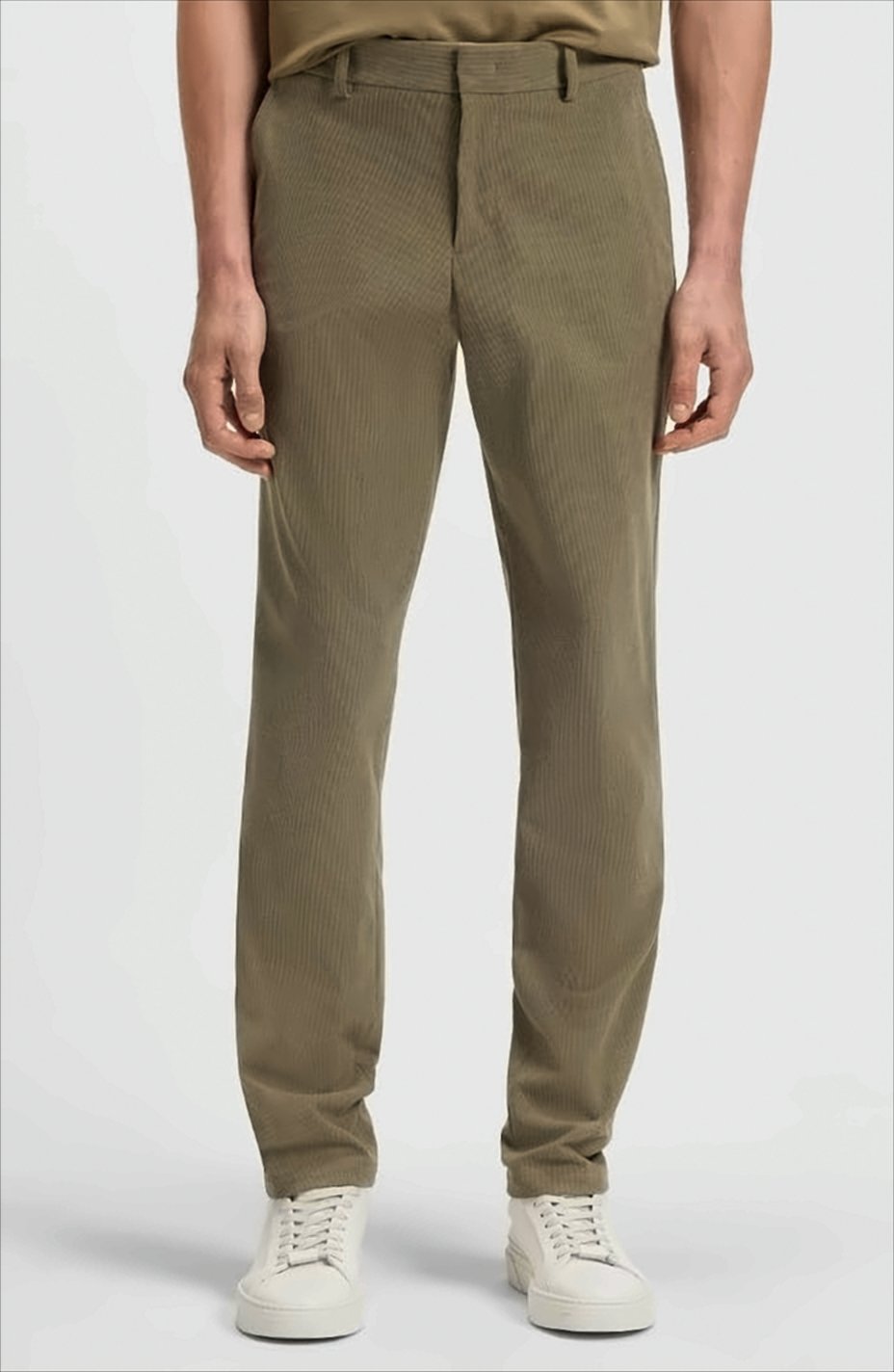 Textured Green Trousers With Hook-And-Eye Closure