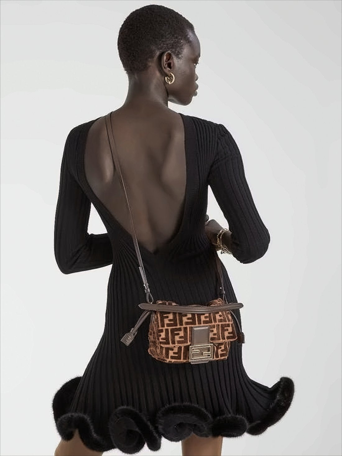 Textured Brown Fendi Shoulder Bag