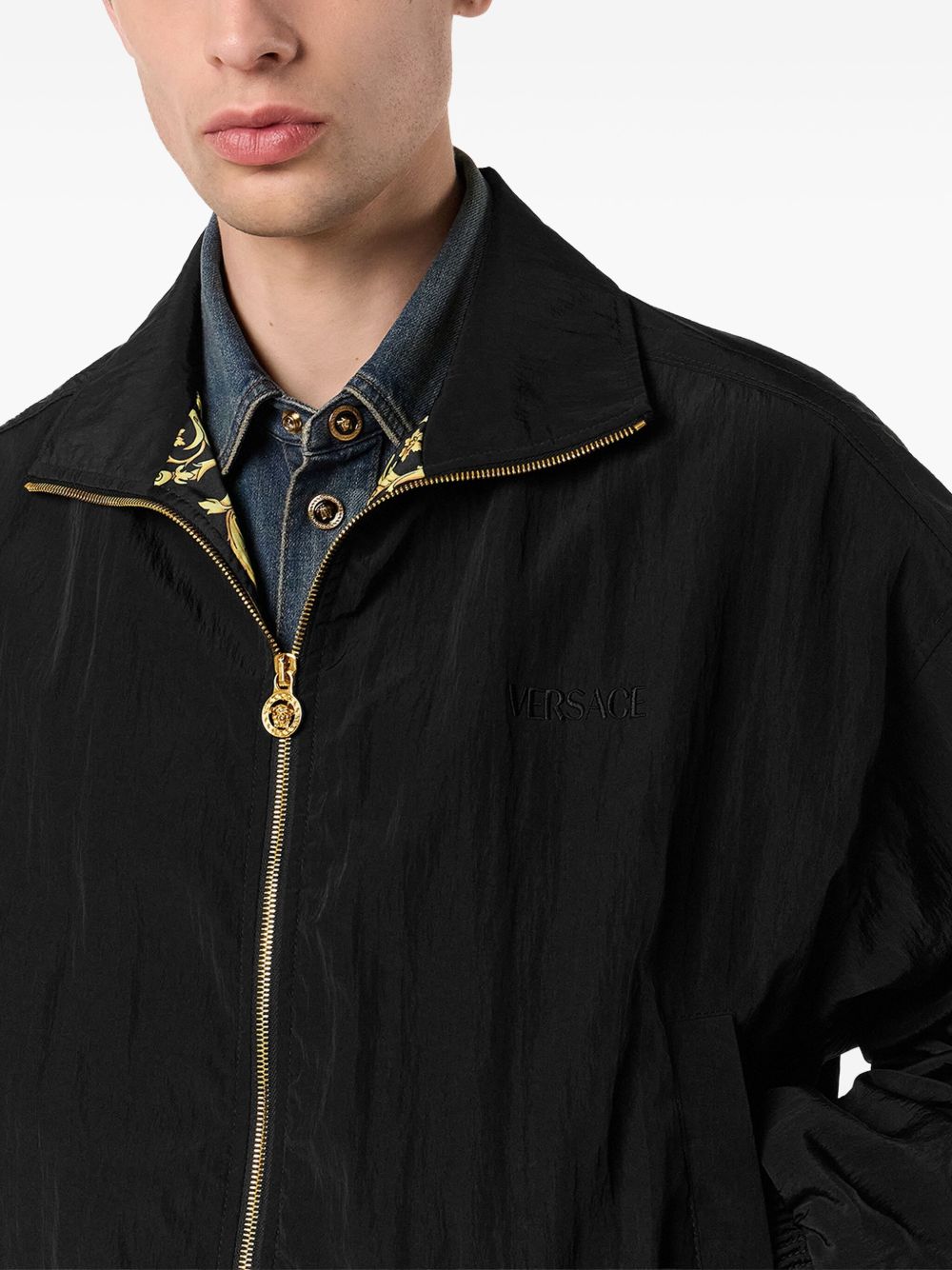 Crinkled Black Nylon Windbreaker