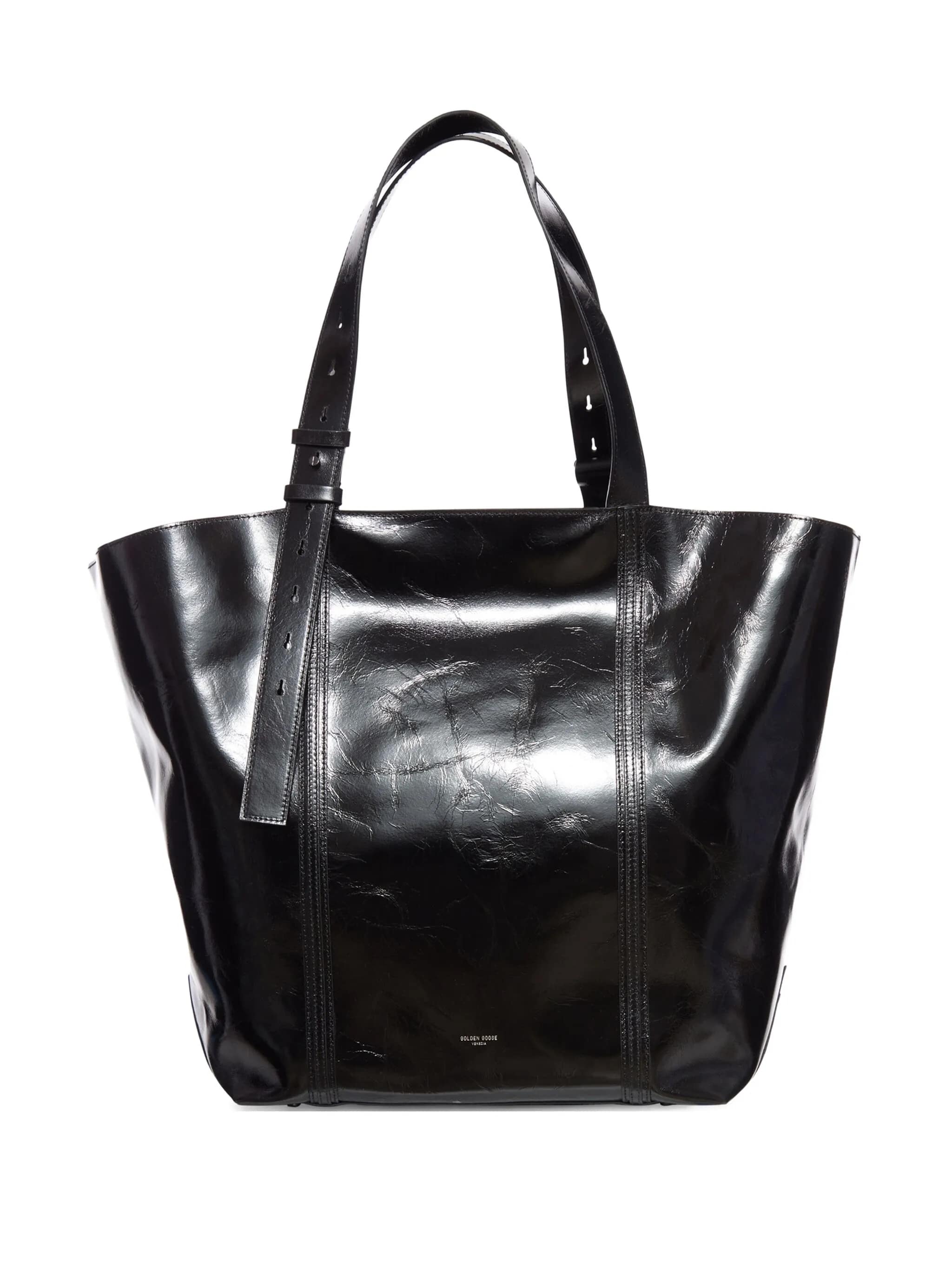 Shopping 24.7 Glossy Black Leather Tote