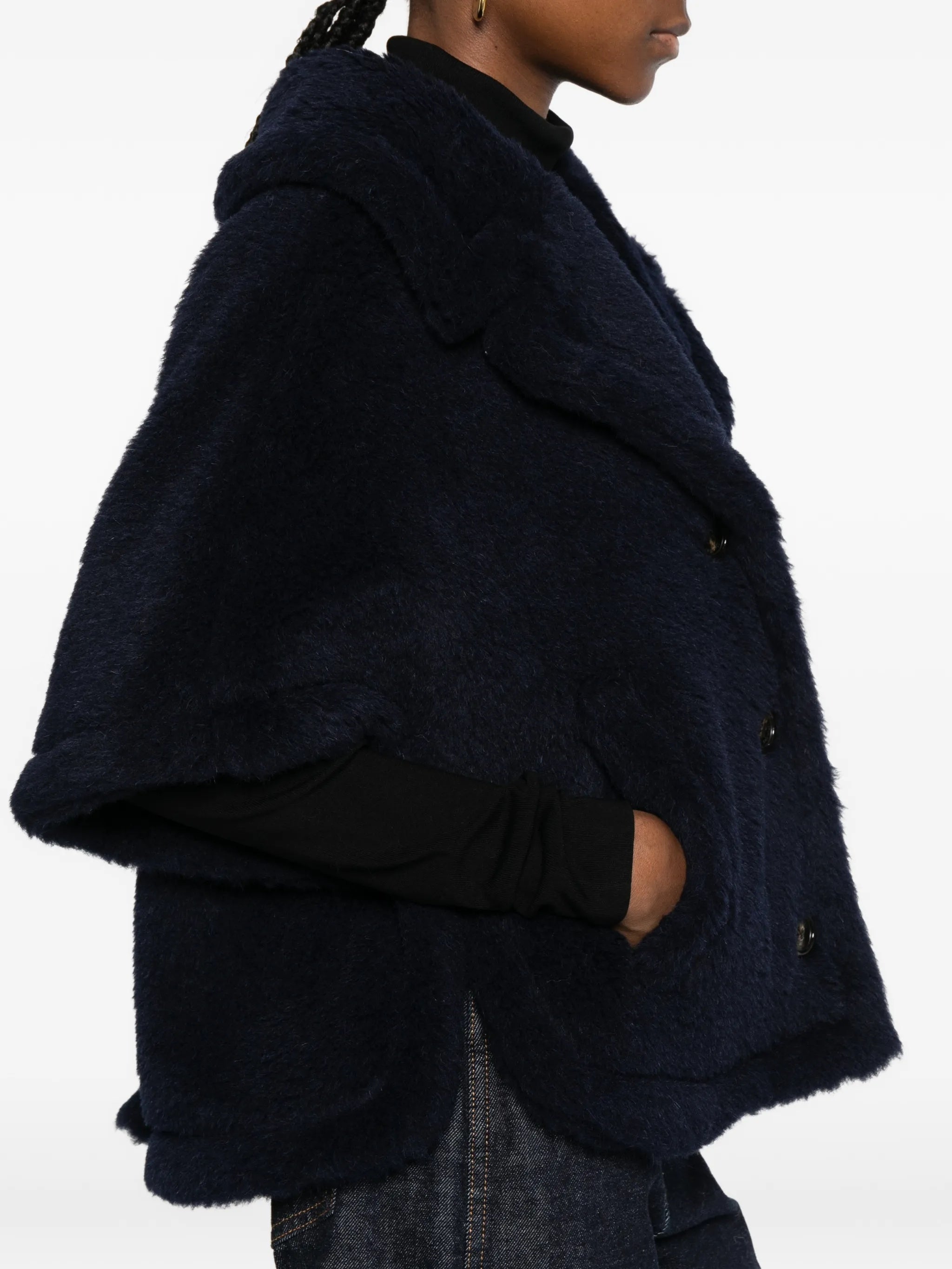 Black Mxacorvi Plush Cape-Style Jacket