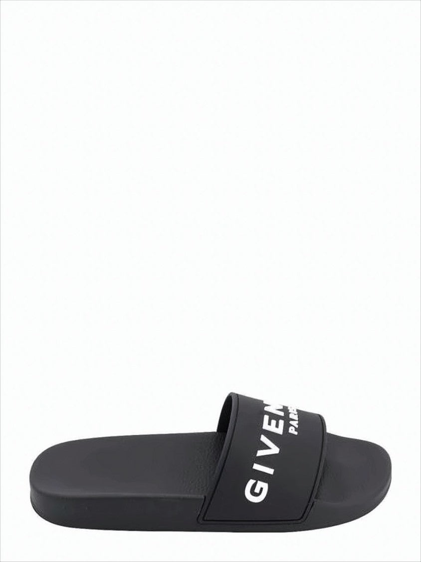 Contemporary Black Slide Sandals with Bold Lettering