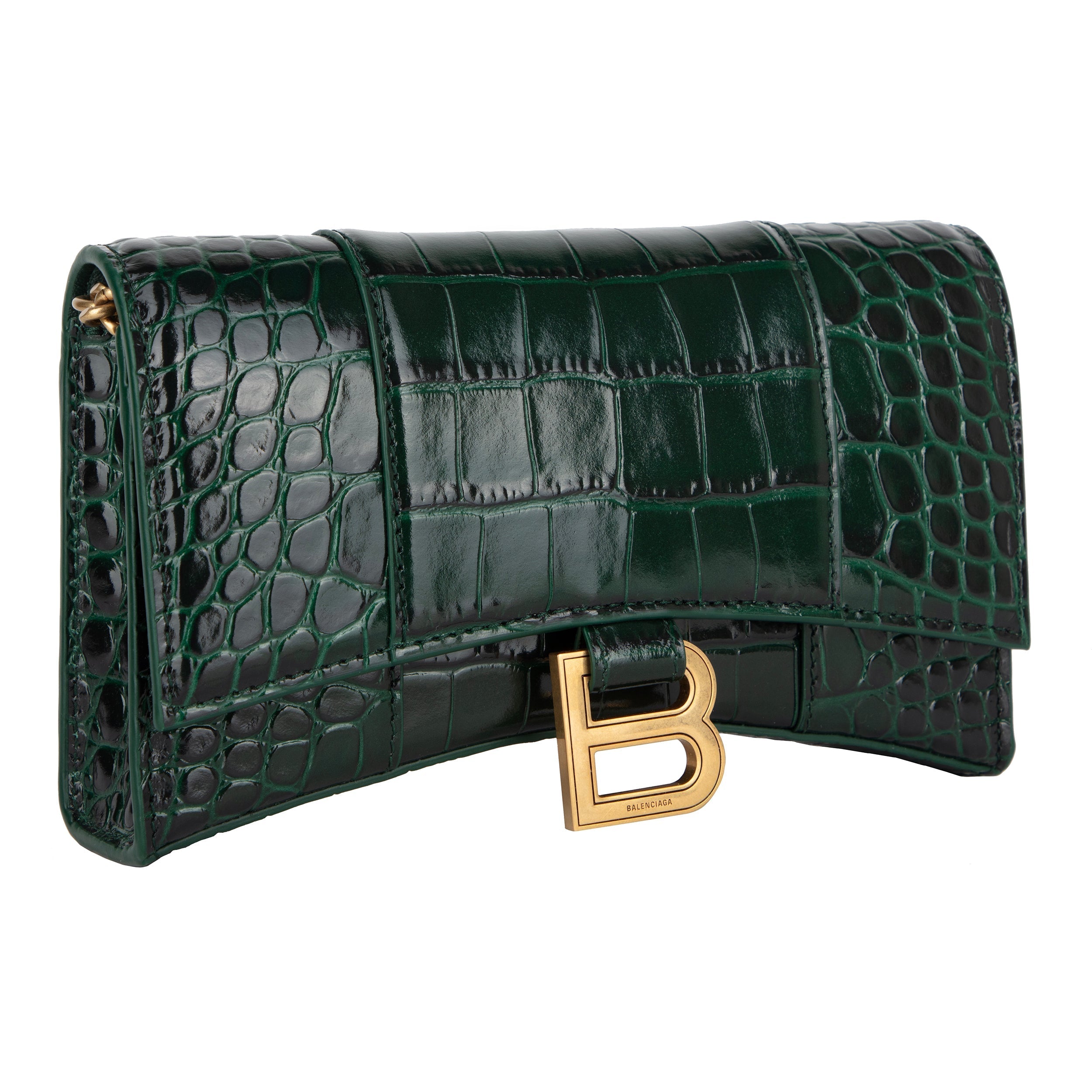 Hourglass Embossed Croco Wallet On Chain