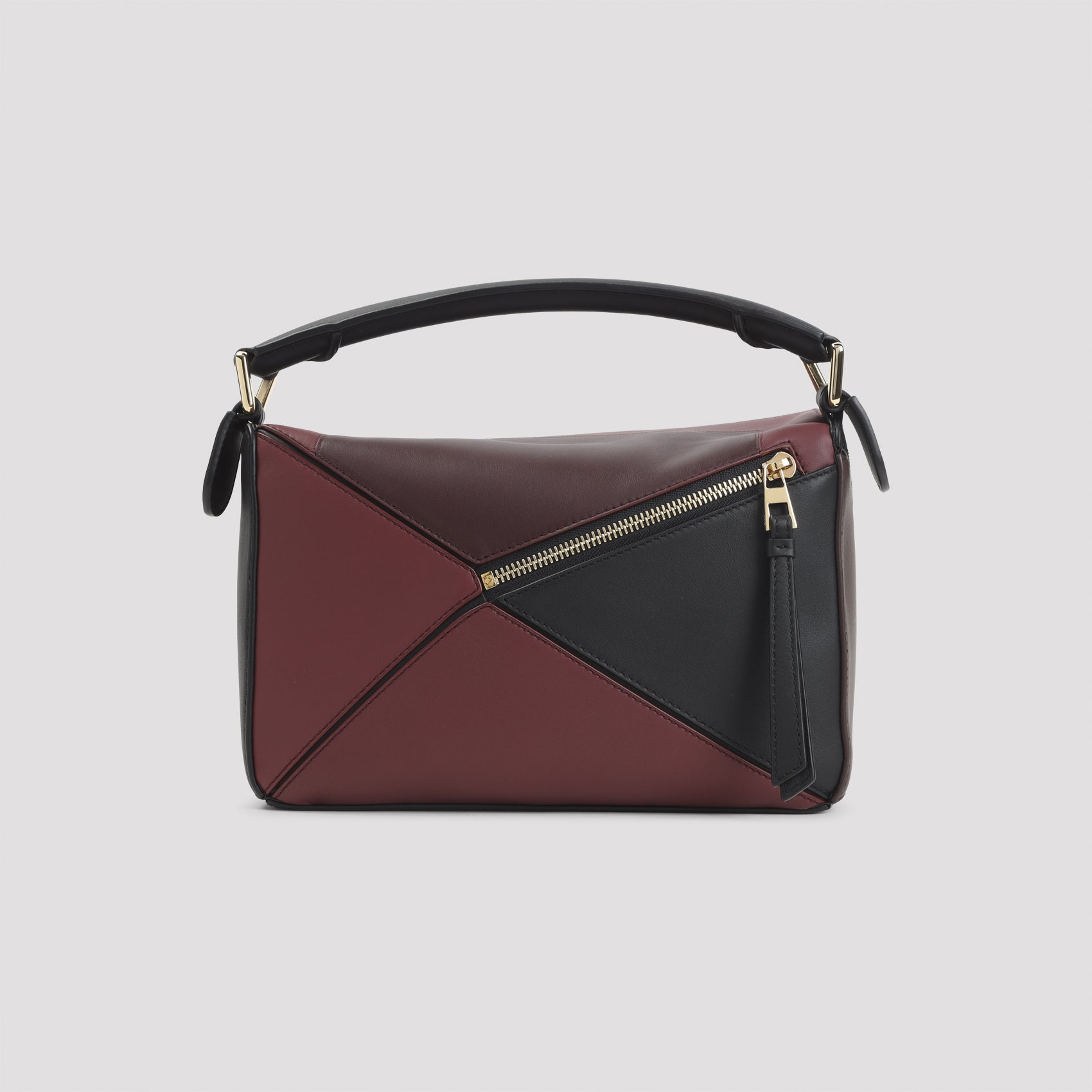 Geometric Patchwork Shoulder Bag in Calfskin Leather