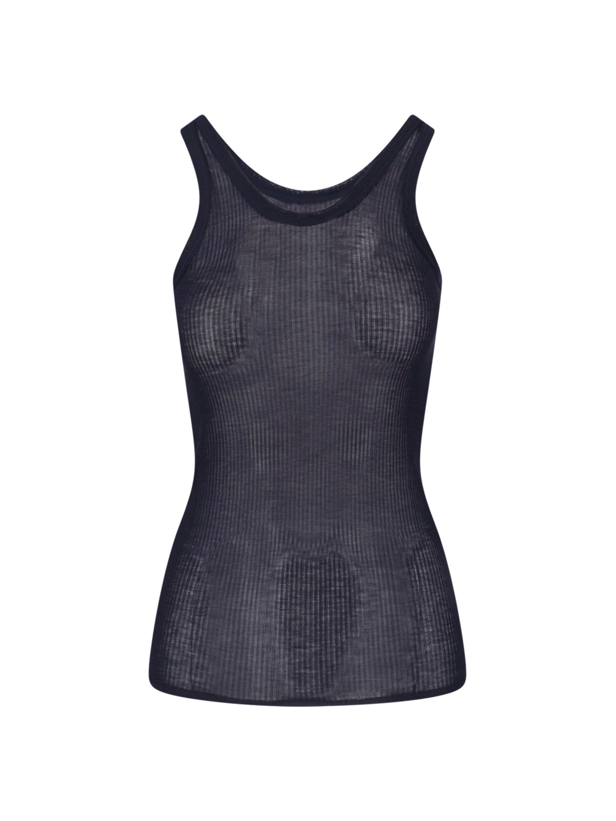 Dark Blue Ribbed Silk Blend Top