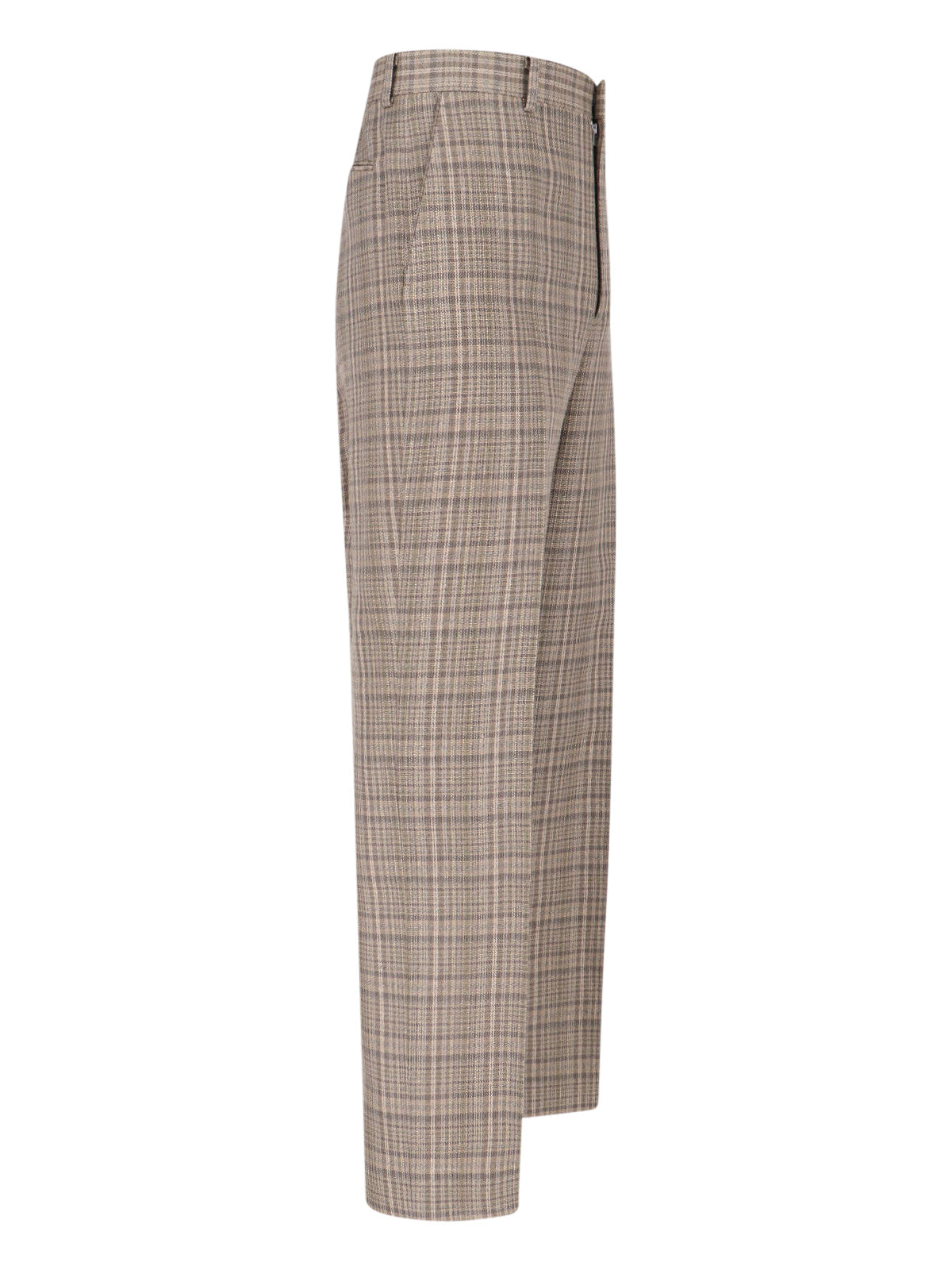 Brown Silk-Linen Blend Checkered Trousers