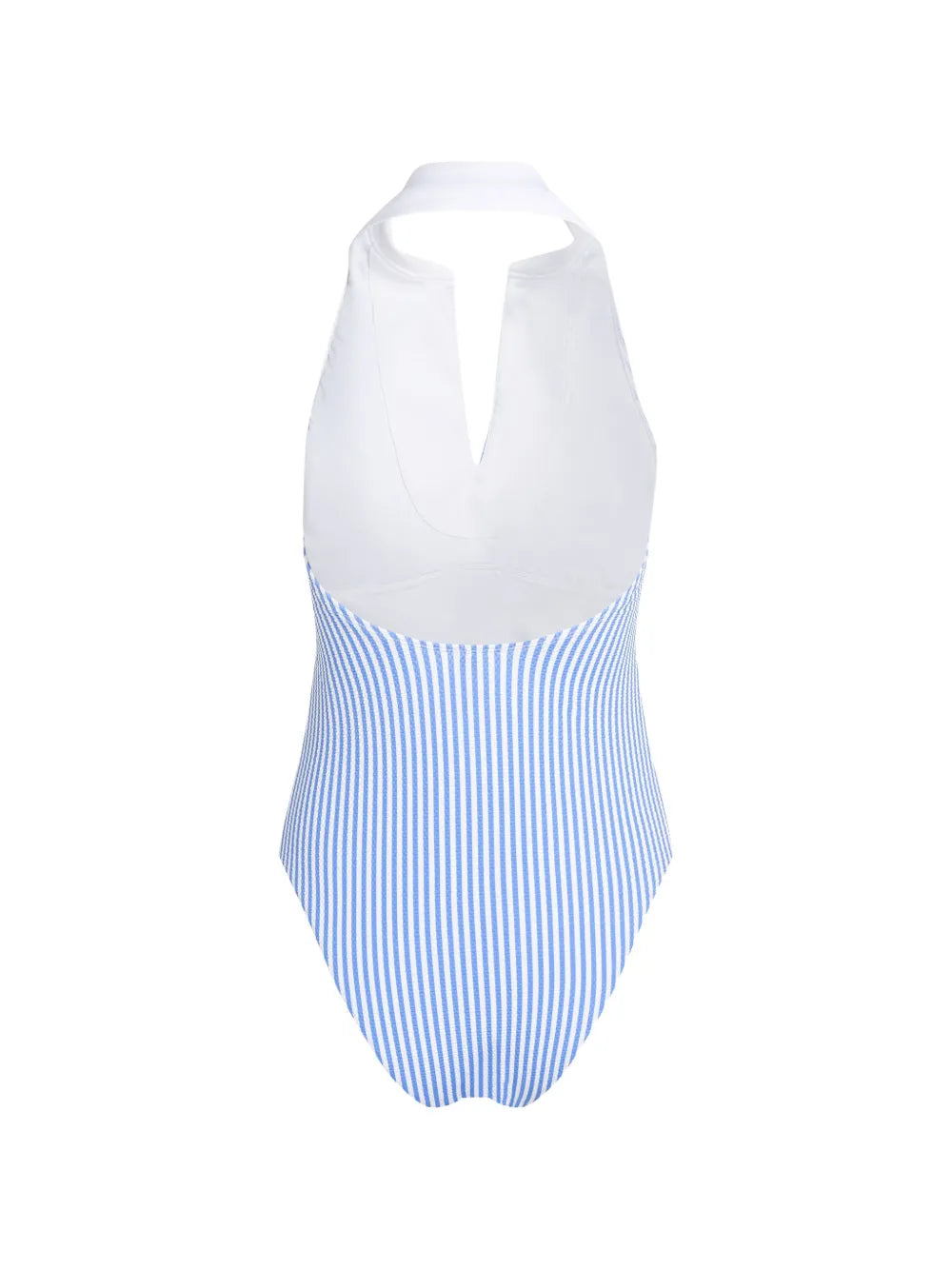 Vertical Striped One-Piece Swimsuit with Collared Detail