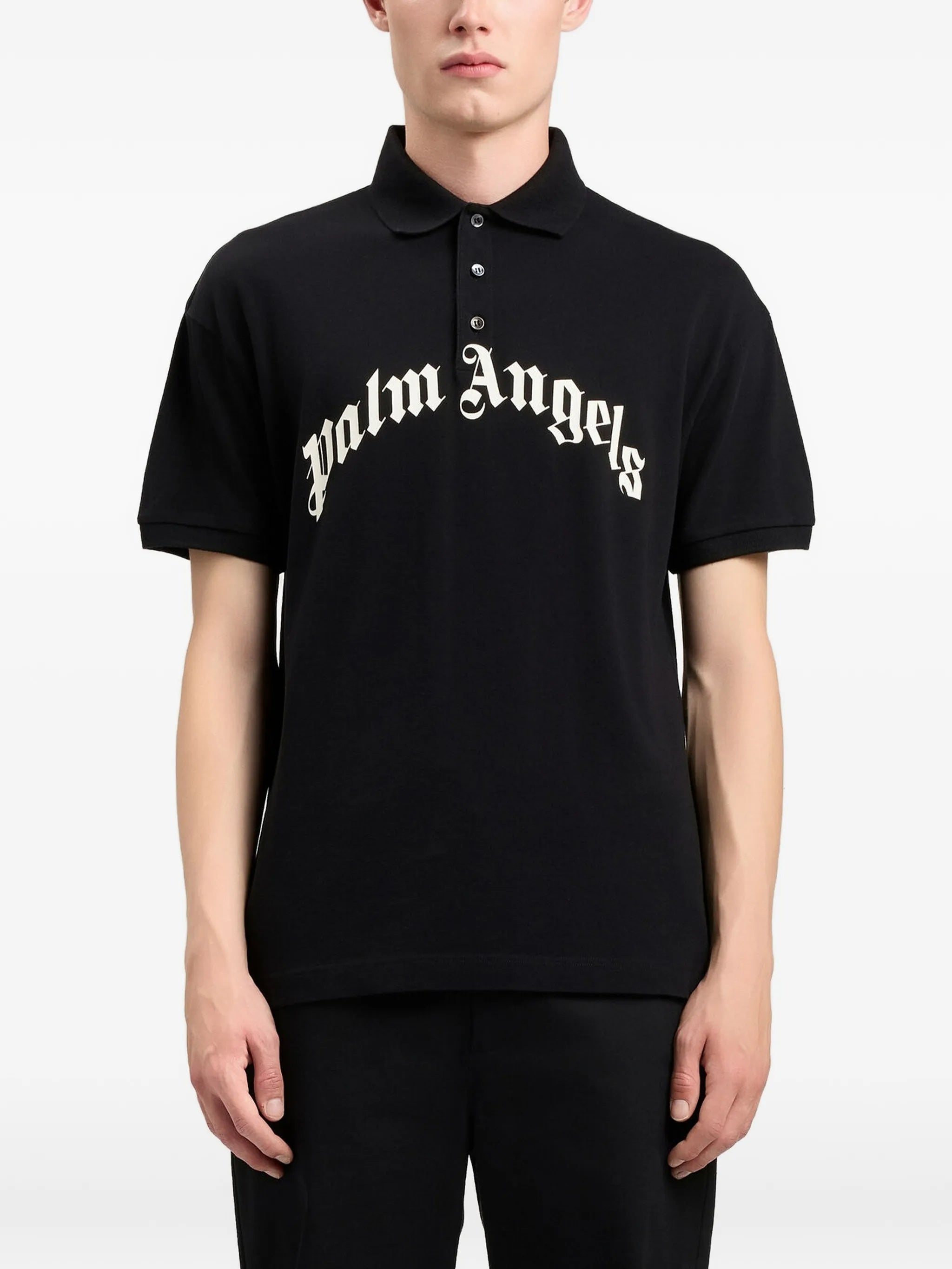 Black Curved Logo Polo Cotton Shirt
